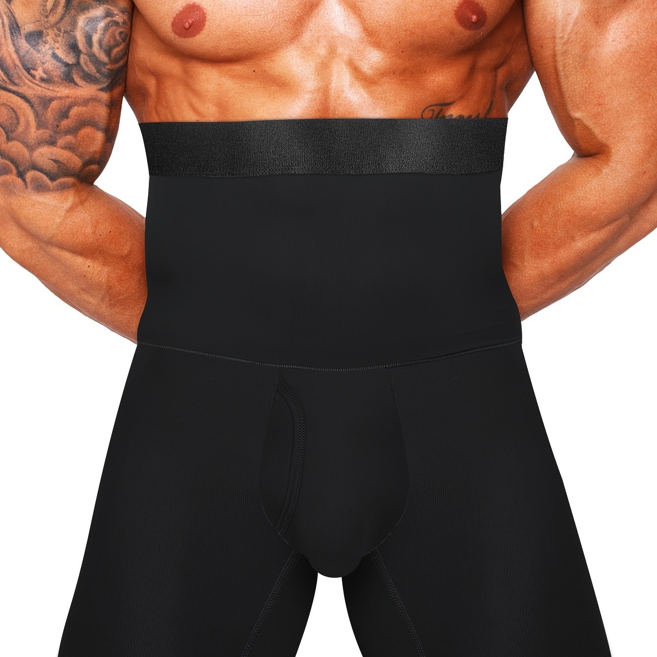 Image of 1pack Men Shapewear Compression With Fly Body Shaper High Waist Tummy Control Slimming Bodysuit Boxer Briefs Long Leg Underwear For Men