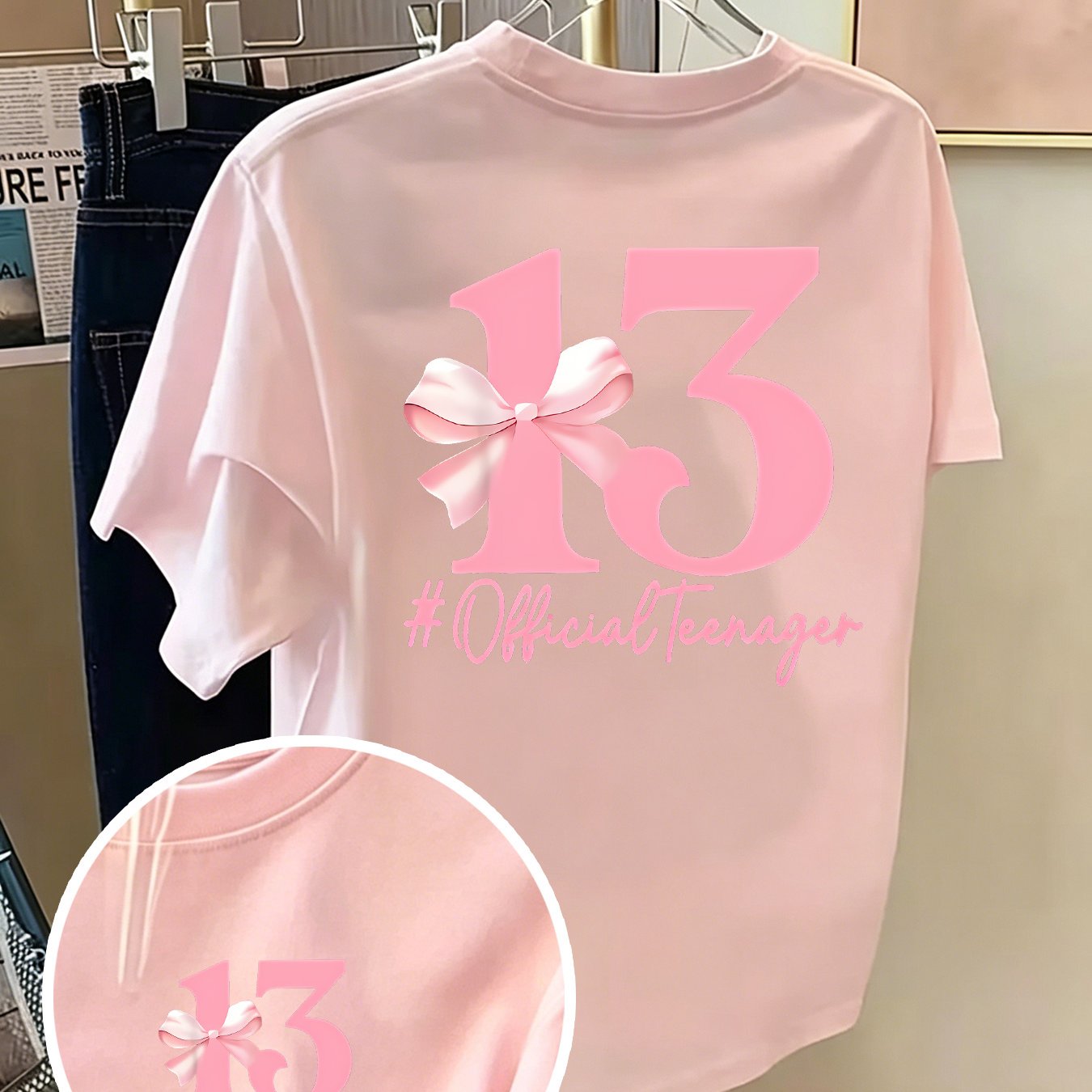 TEMU Birthday-themed T-shirt, And Heart Combination Front And Back Print, Birthday Commemorative Casual Top