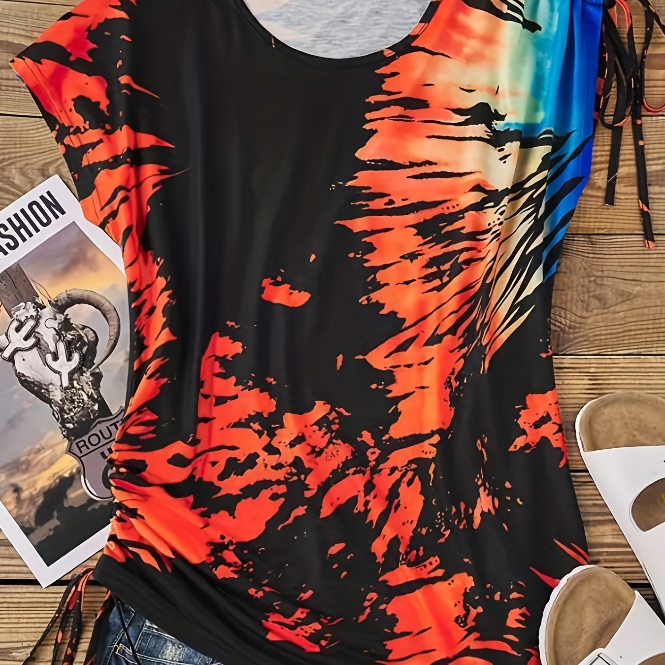 tie dye crew neck t shirt casual short sleeve top for spring summer womens clothing