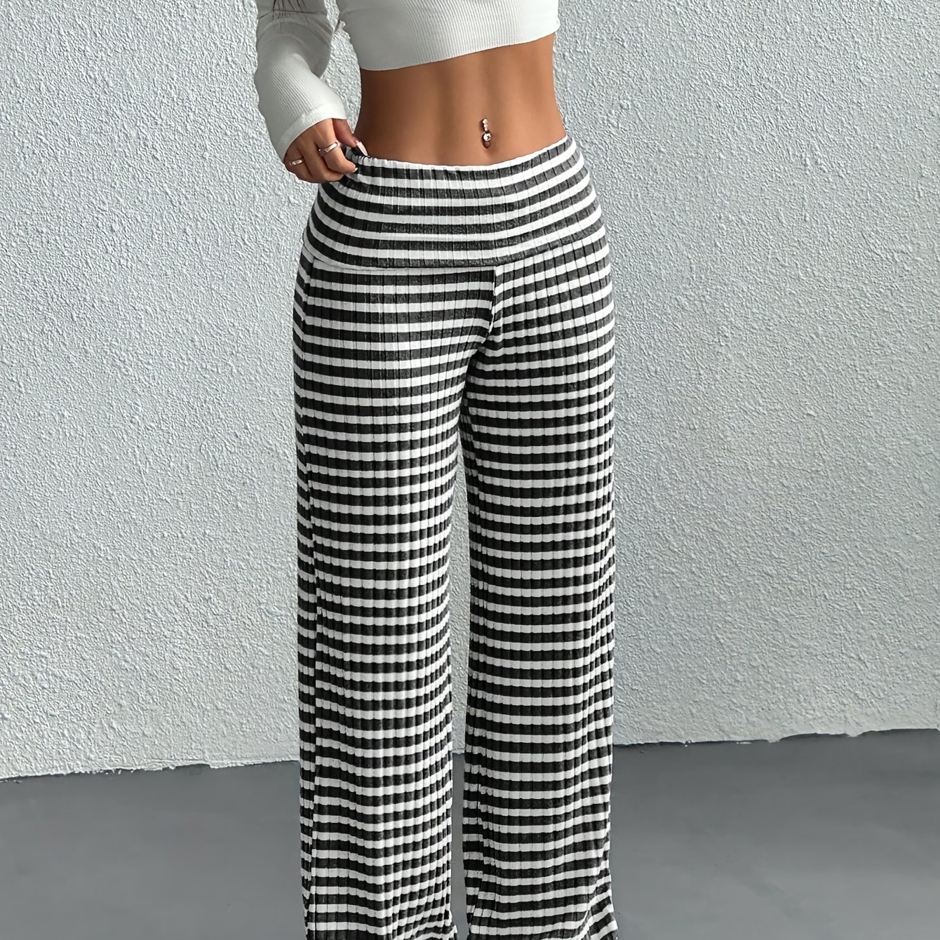 Women's Wide- Trousers - Wide- Pants With Striped, Wide-legged Trousers Suitable For Spring/summer, Machine Washable Elegant Wide Pants For, Casual & Semi-formal Wear, Non- Wide Trousers