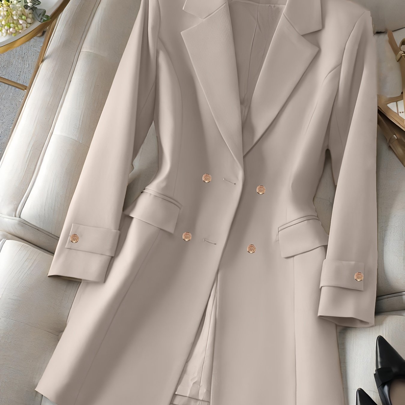 E-shop Plus Size, Übergroßer Anzug, Minimalistischer Einfarbiger Großteil Doppelreihiger Mittellanger Eleganter Lockerer Casual Mantel