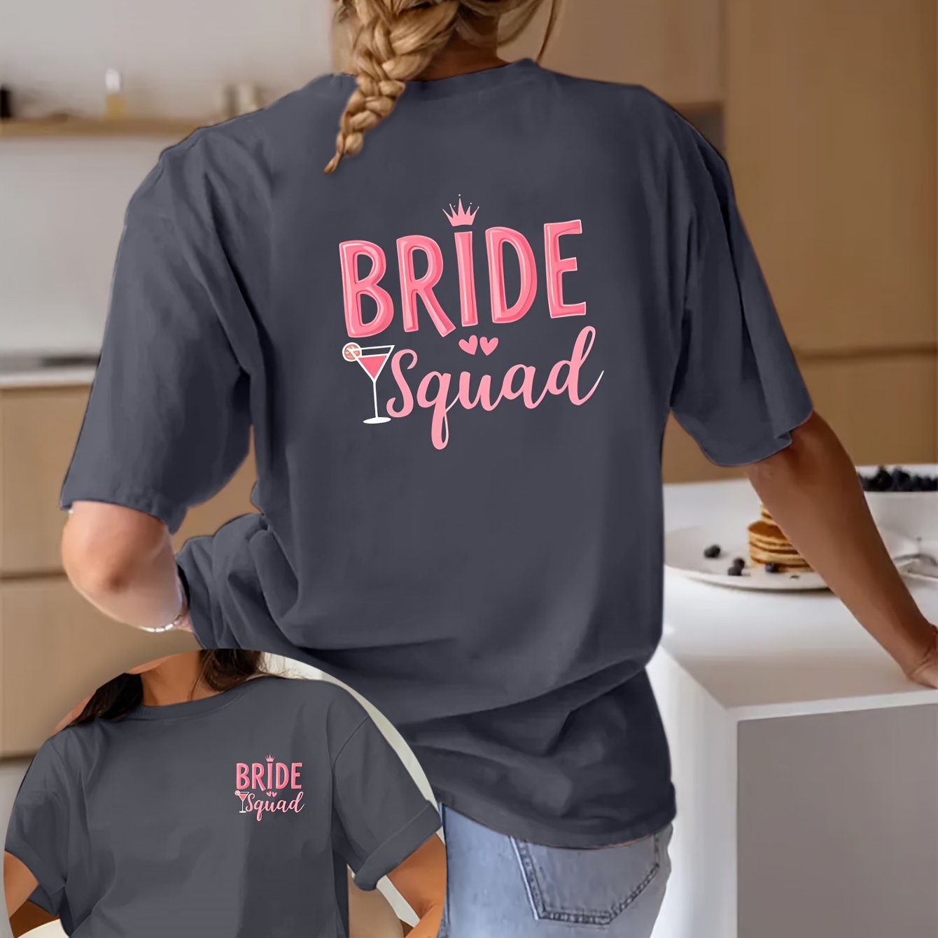 TEMU Camiseta con estampado de , manga corta y cuello , top casual para verano y , ropa de mujer