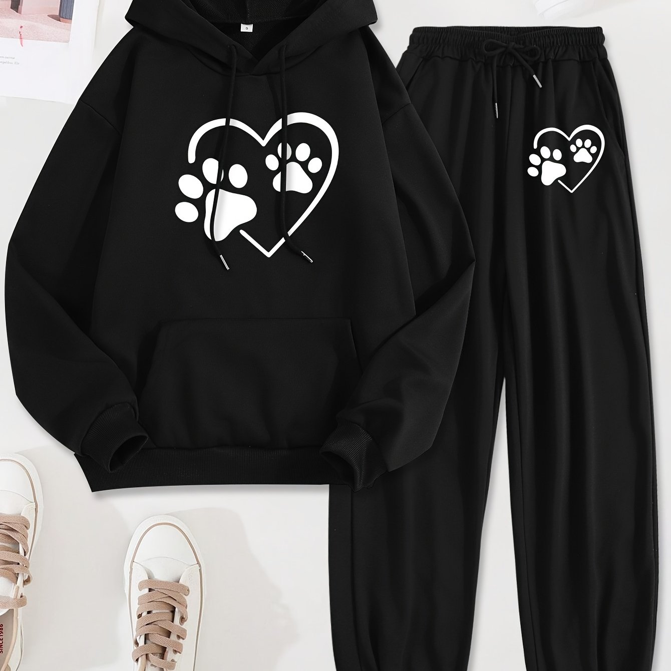 TEMU Letter Print 2 Piece Set, Hoodie & Pants, Women's Clothing