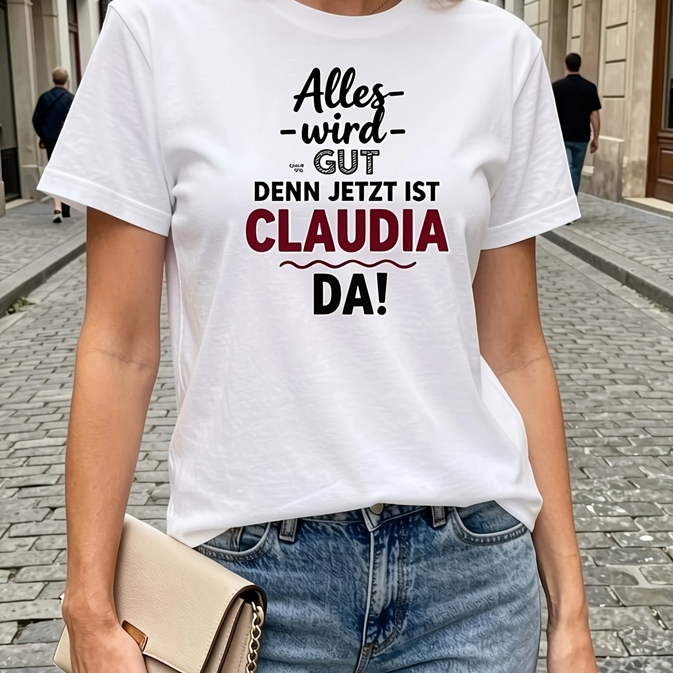 Teediy Women's And Men's German Name Claudia T-shirt - Fit Short Sleeve Round Neck Casual Top With German Text & Claudia Lettering, Casual Attire, German , Edition