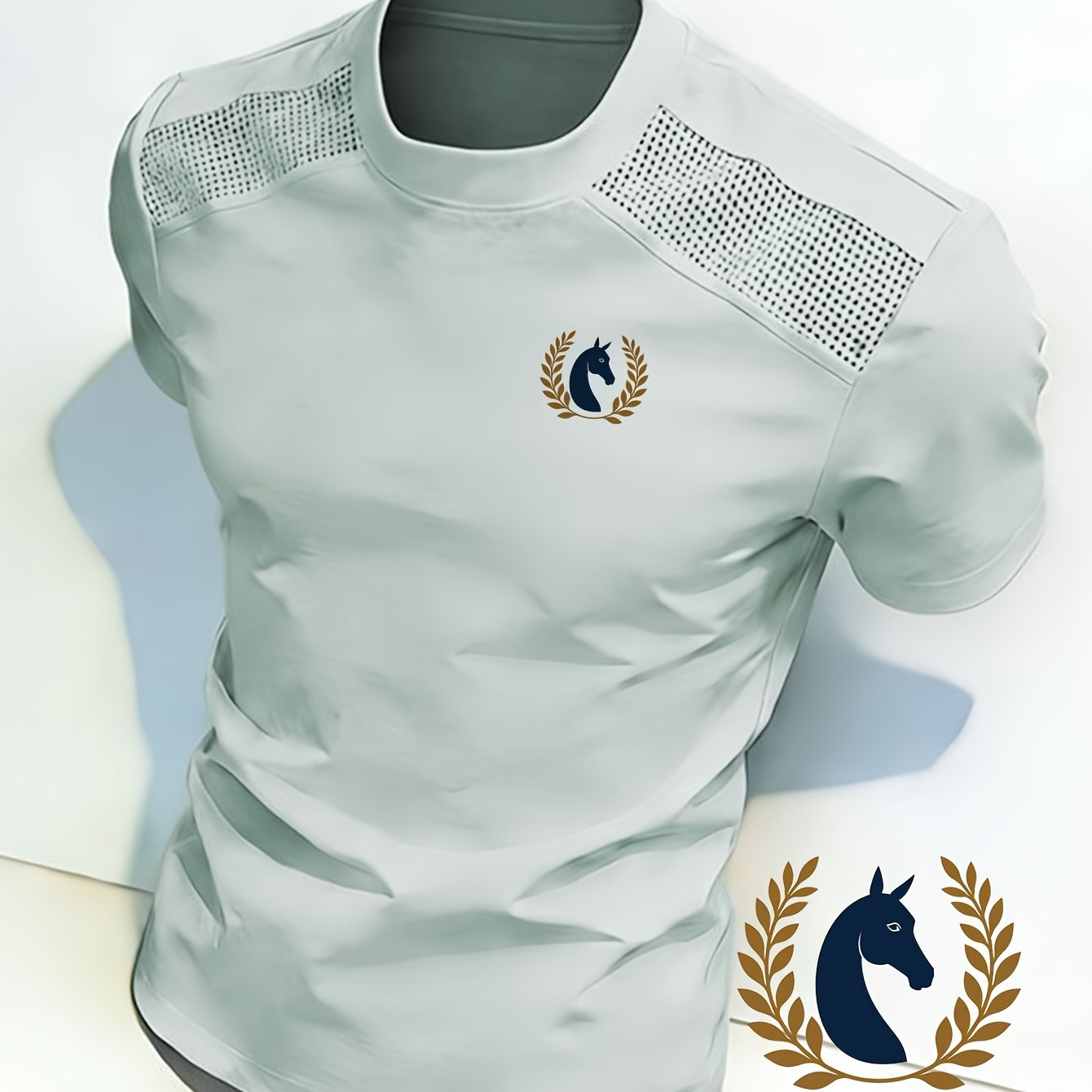 Image of Your Casual Look With Our Men's Graphic T-shirt. Featuring A Horse Head And Wreath Design, It Combines Style . Made From Soft Fabric, This Menswear Top Is Ideal For Everyday Casual Wear