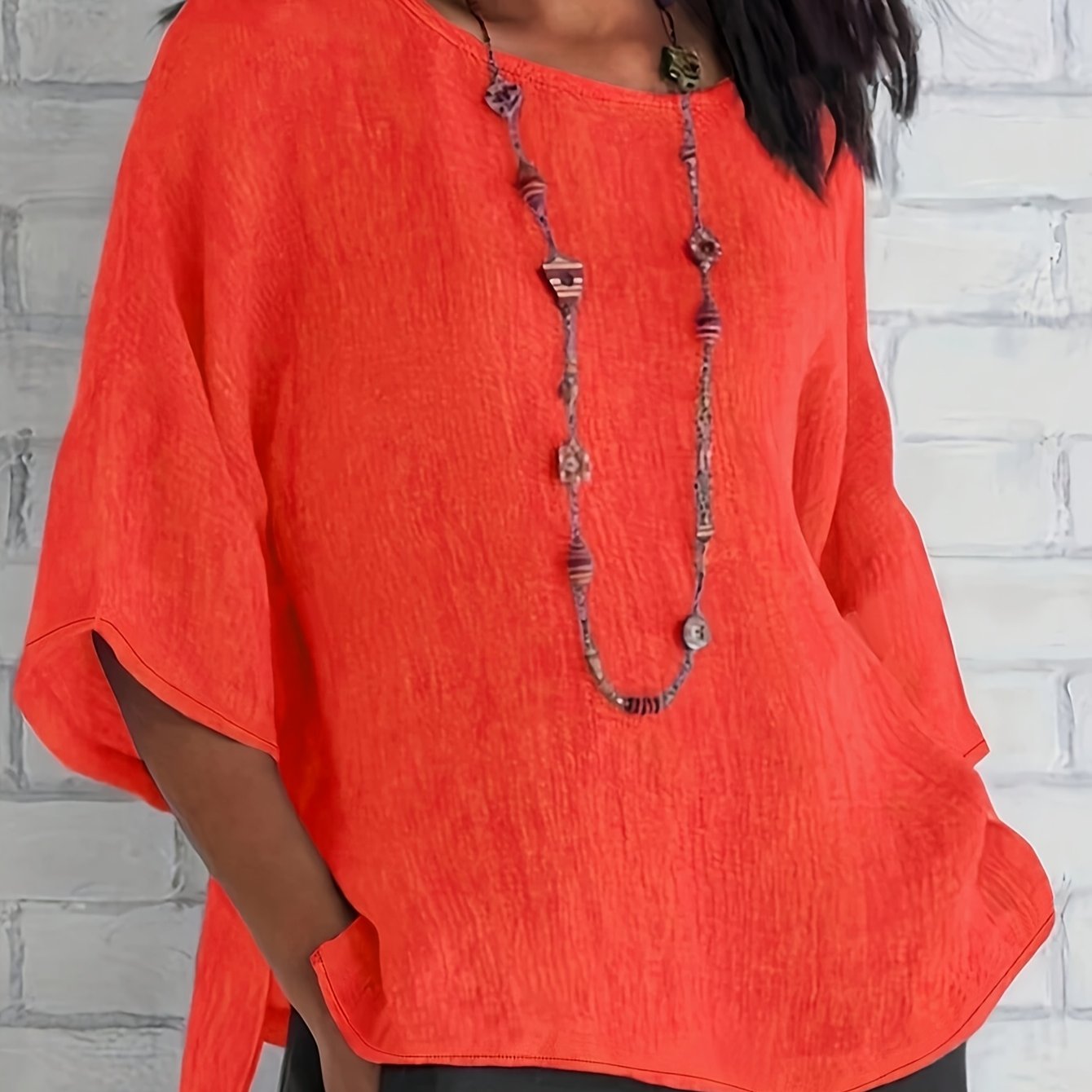 TEMU Plus Size - Plus Size - Elegant Round-neck Women's Shirt {directional Style}