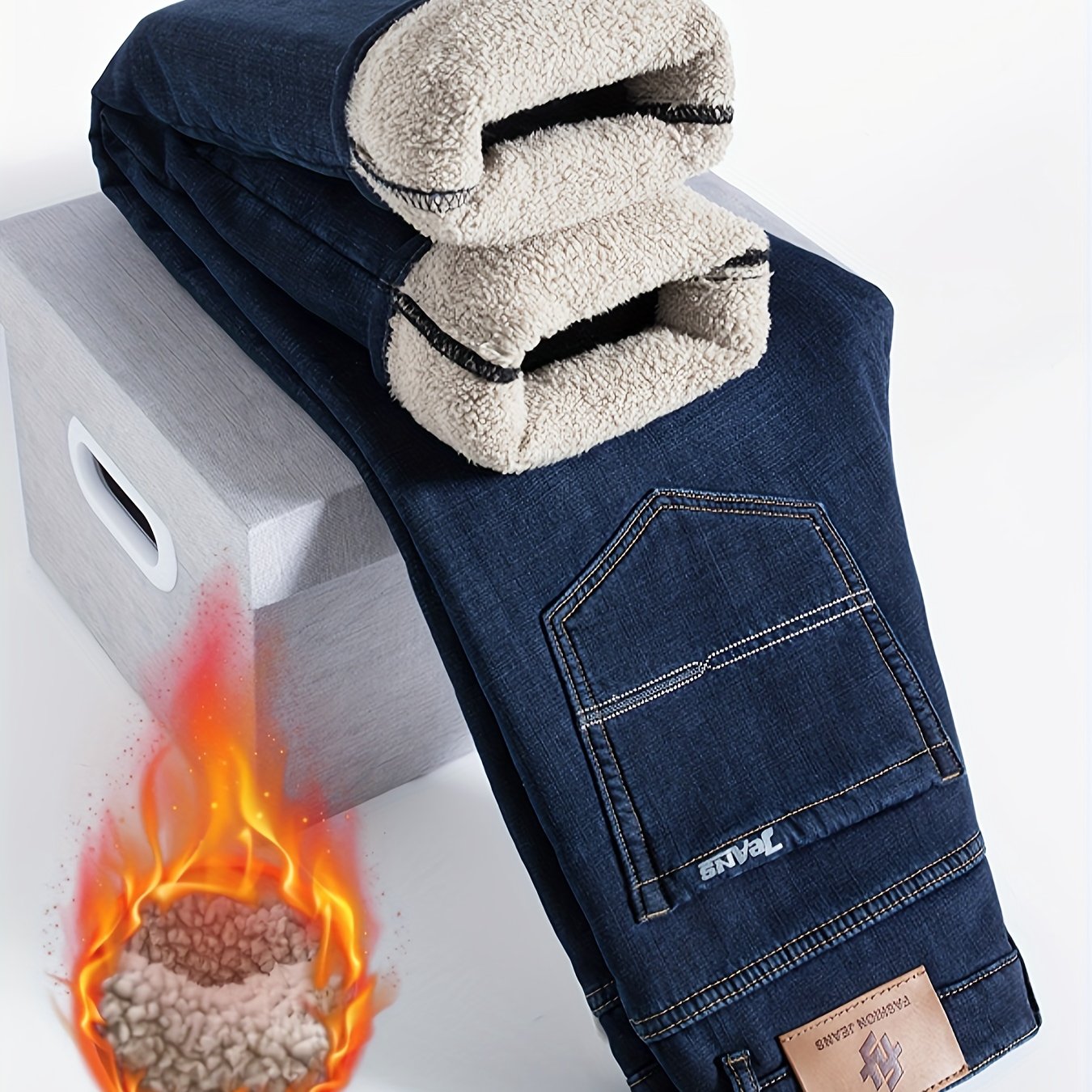 Winter Warm Fleece Men's Jeans Thick Elastic Straight Fashion Men's