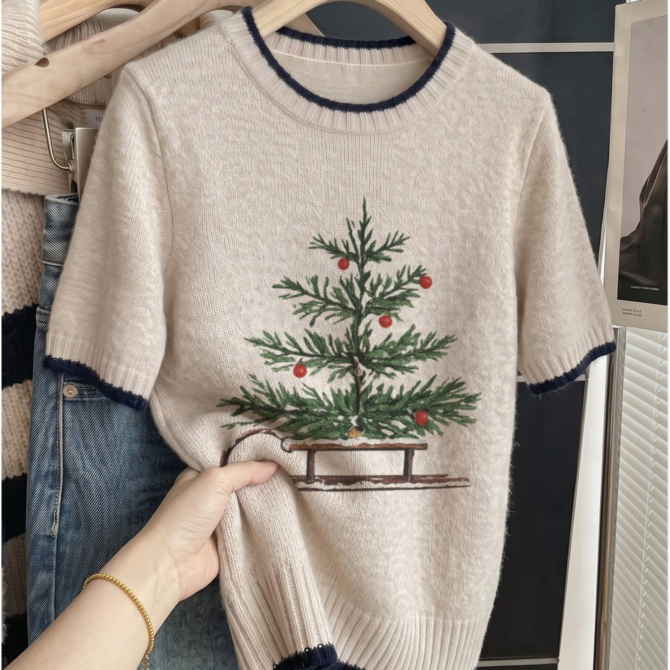 TEMU Women's Lightweight Pullover - 2d Digital Christmas Tree Pattern, Stylish New Crew Neck Pullover, Suitable For : Spring, Summer, Autumn, Winter,