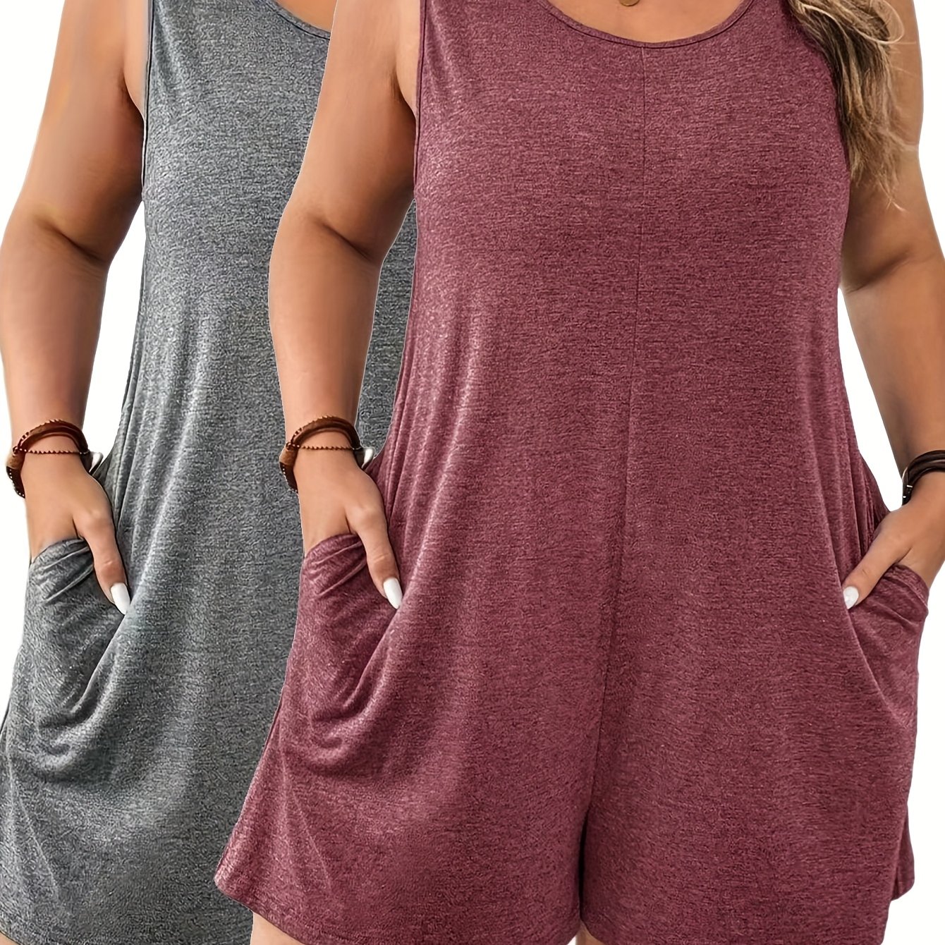 TEMU Grande Taille - Grande Taille - Ensemble de Combinaison Unie Manches Facile pour Femmes Grande Taille 2 pièces