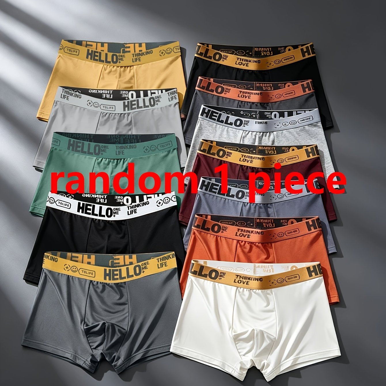 Image of Random 1pc Single Piece Summer Men's Glossy Mid-stretch Boxer Briefs 95 Polyester Spandex Letter Waistband Hello Holiday Gift Breathable Quick-dry Boxer Underwear