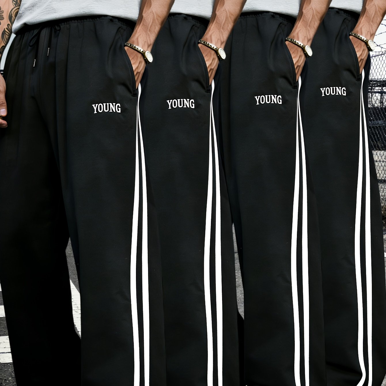 TEMU 4pcs Men's Casual Athletic Long Pants, Drawstring Waist With Straight Ankle And Side Padded Design, Lightweight Comfortable Breathable Fabric,