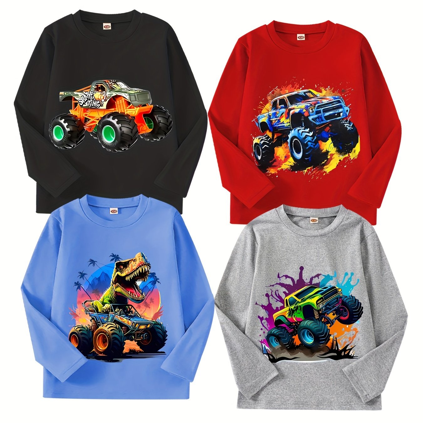 TEMU 4pcs Boys' T-shirts, Autumn/winter Style, -road Vehicle Print, Versatile Casual Fashion, Long-sleeve T-shirts For Toddlers And Young Children