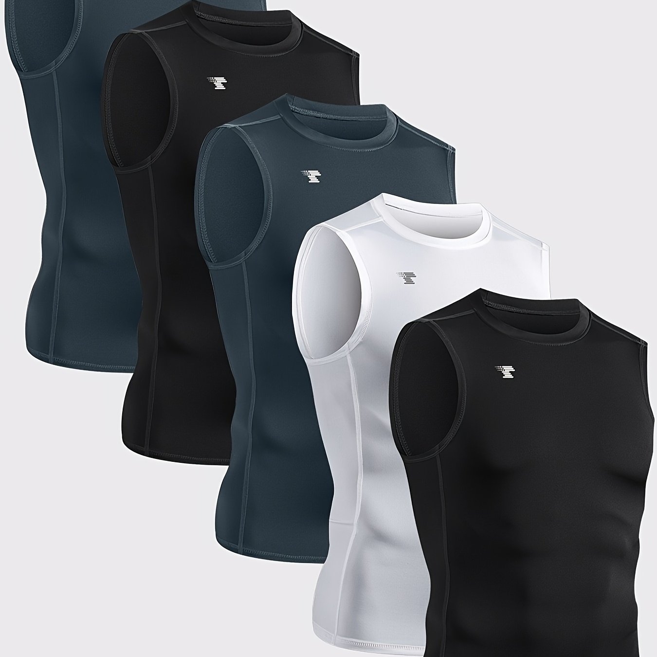 TEMU 5 Packs Boyfriend Style Men's Quick-drying And Breathable Sports Tank Tops | Moisture-wicking, Crew Neck, Medium Stretch Fabric, Solid Color,
