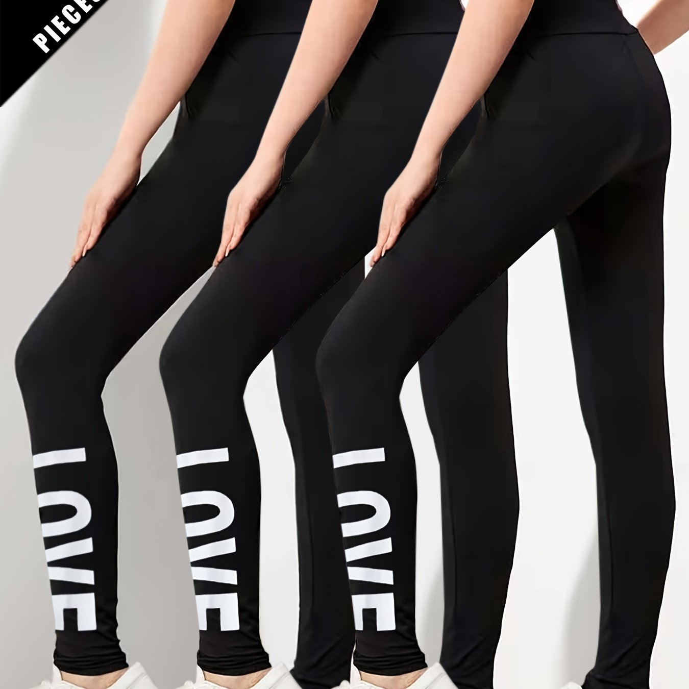 Image of 3pcs Youth Girls' Love Print Elastic Waistband Leggings For Spring/summer, Yoga Running Pants, Casual Long Pants With Fashionable Valentine's Day Gift (sizes 13y-16y), For Teenager