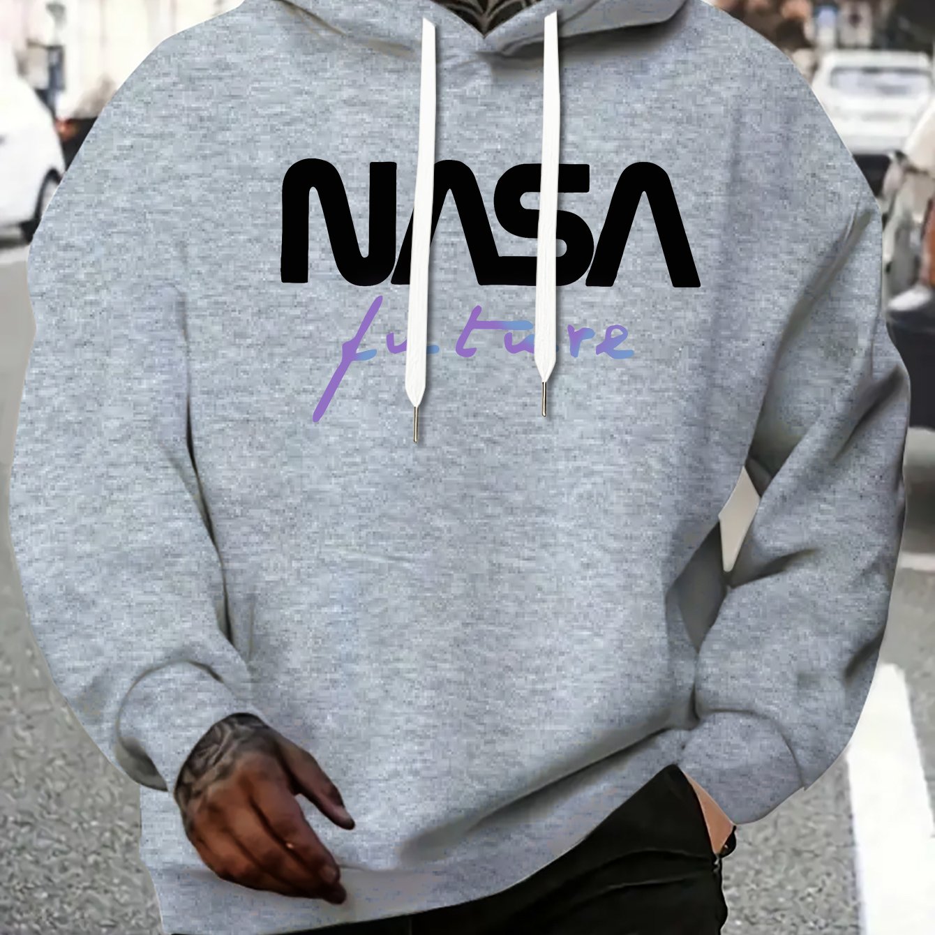 Image of Men's Casual -lined Letter Graphic Print Hooded Sweatshirt - Regular Fit With Kangaroo Pocket - Winter Warm Pullover For Autumn/winter Outdoor Wear