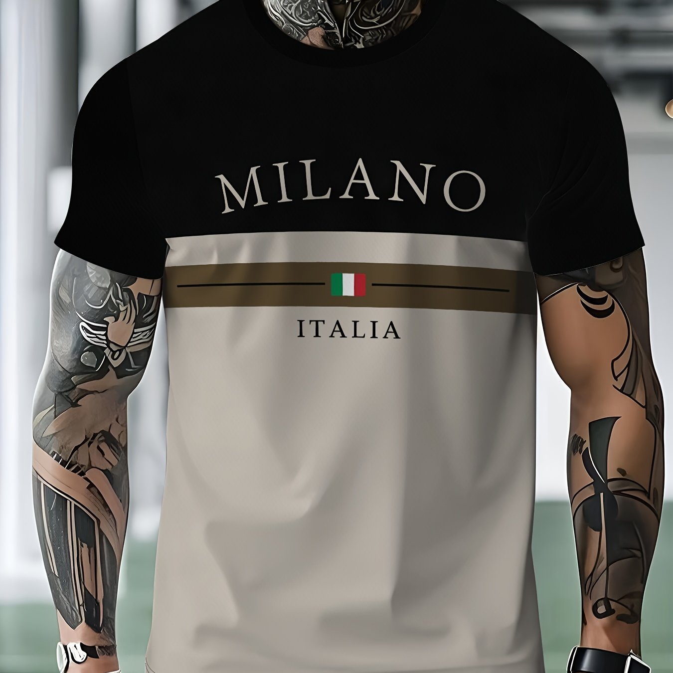 TEMU T-shirt pour homme, T-shirt tendance avec lettre Italie, Manches courtes décontractées à col rond, Tissu, Convient pour haut d'été pour homme,