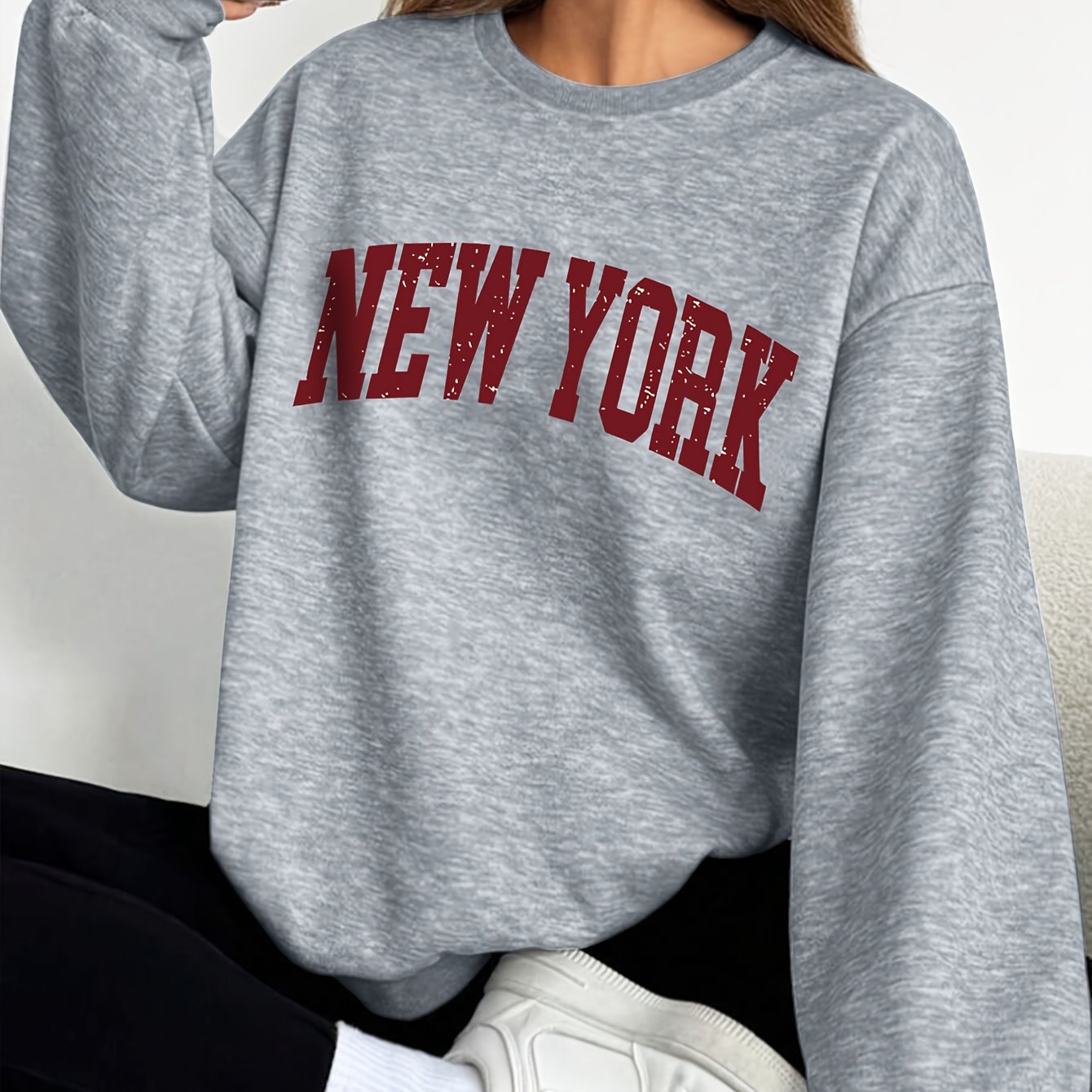 TEMU Circle Print Letter Printed Long Sleeve Round Neck Sweatshirt