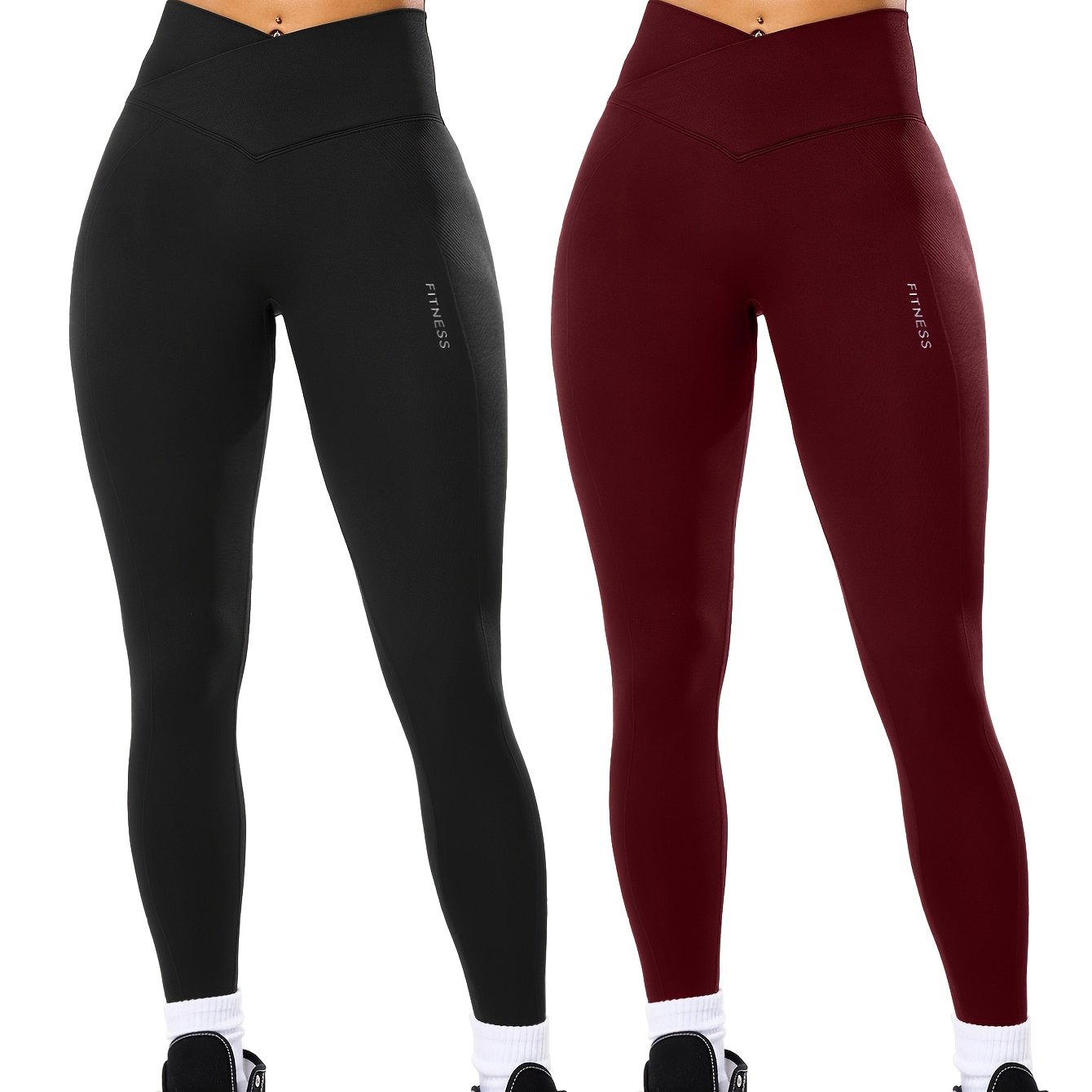 E-shop 2 Stück High-Waist Leggings mit Bauchkontrolle & Haltungsförderung - Vollständige Workout-Hosen, Kreuzband-Taillenbund, Nicht-durchsichtige