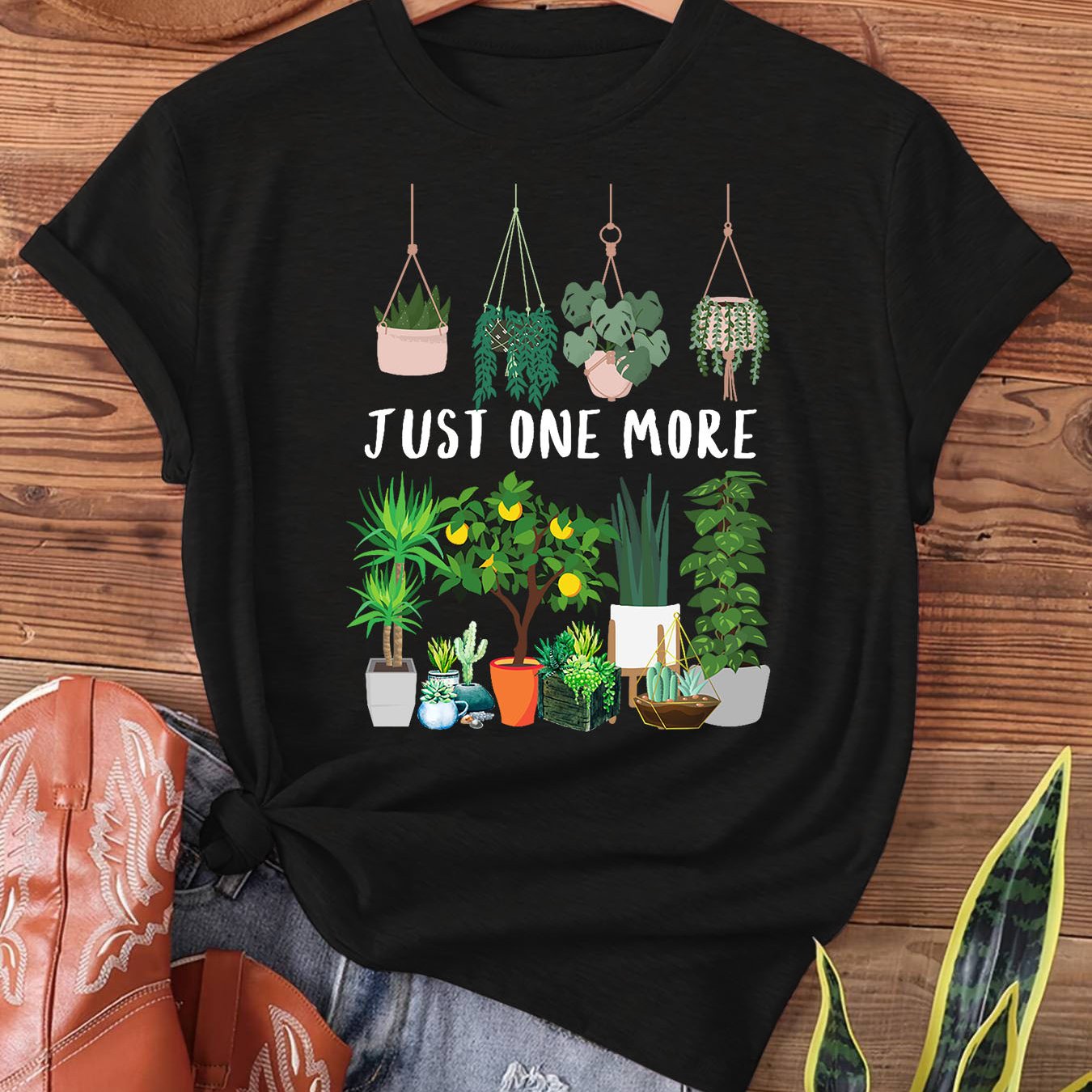 TEMU A Rack - Hanging 4 Potted Plants With A Large Pile Of Greenery, 's Indoor , Print T-shirt, Short Sleeve Crew Neck Casual Top For Summer And