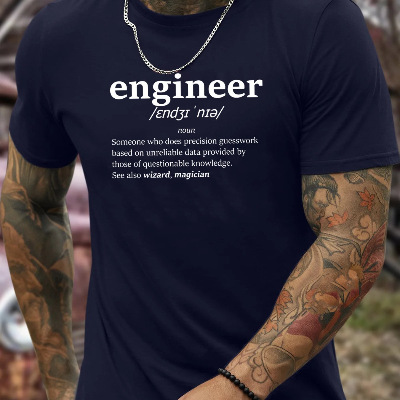 TEMU Men's Fashionable Short Sleeves, Workout Style, Stylish T-shirts With "engineer" Print, Crew Neck Tops For Summer& Spring