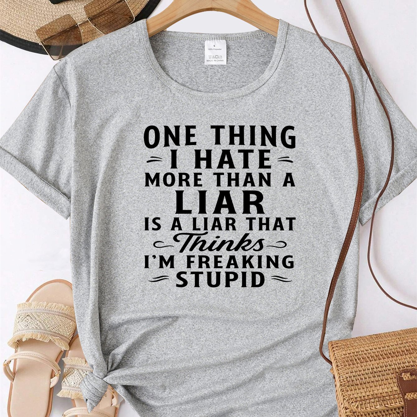 TEMU Sassy "i Hate Liars" Attitude Quote Graphic Print Crew Neck T-shirt, Funny Quote Casual Short Sleeve Top For Summer, Women's Clothing