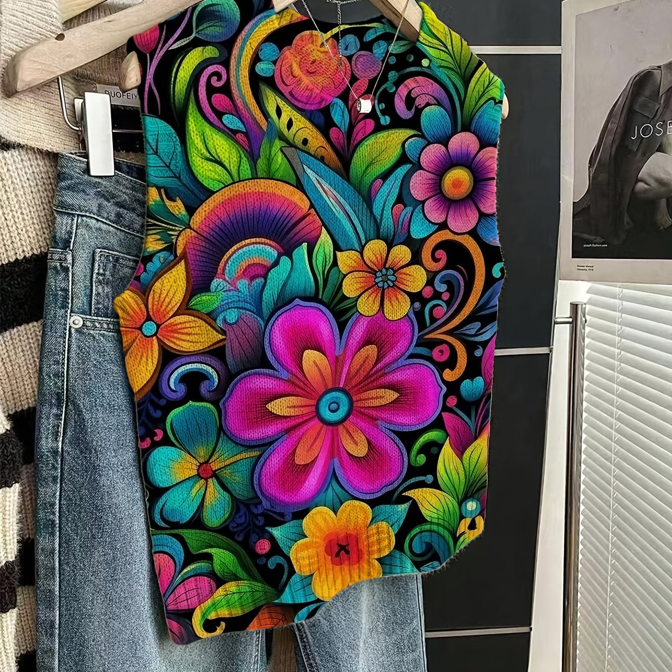 TEMU [2d Digital Printing] Essential Travel Outfit: Women's Round Neck Sweater, An Elegant And Versatile Bohemian-style Pullover, Perfect For Office