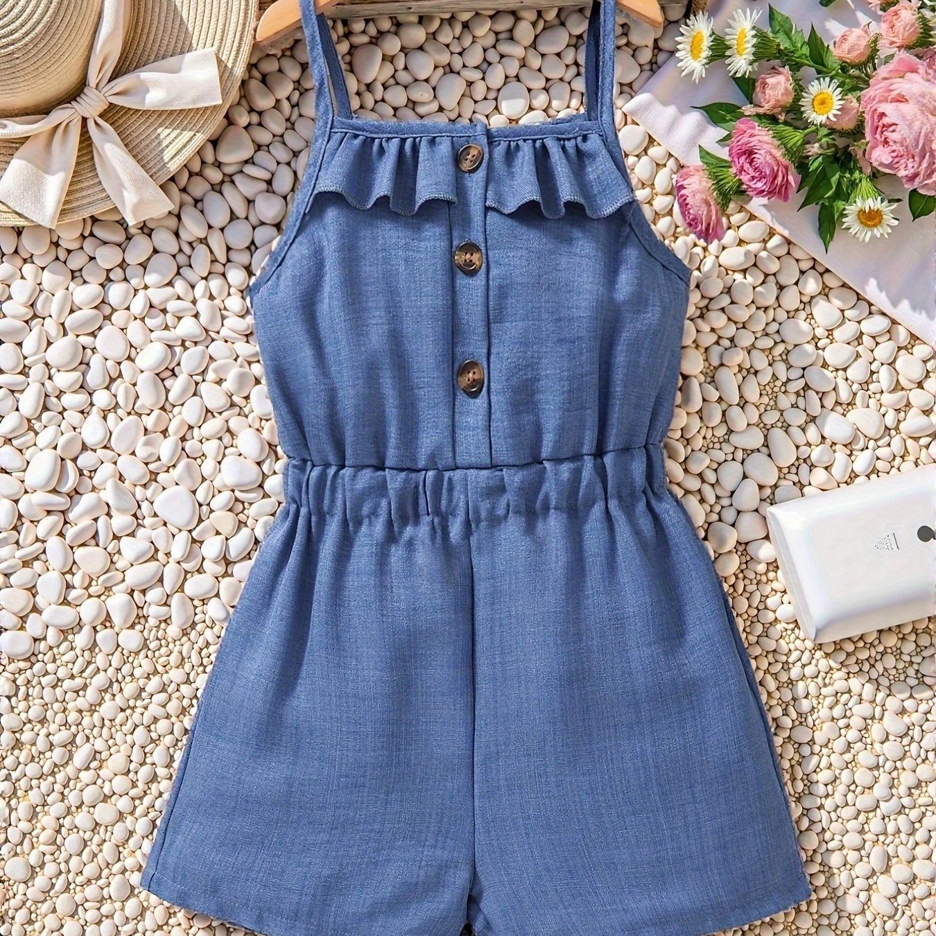 Girls' Summer Elegant Basic All-match Soft Fabric Cute Camisole Casual Jumpshort, For Outdoor