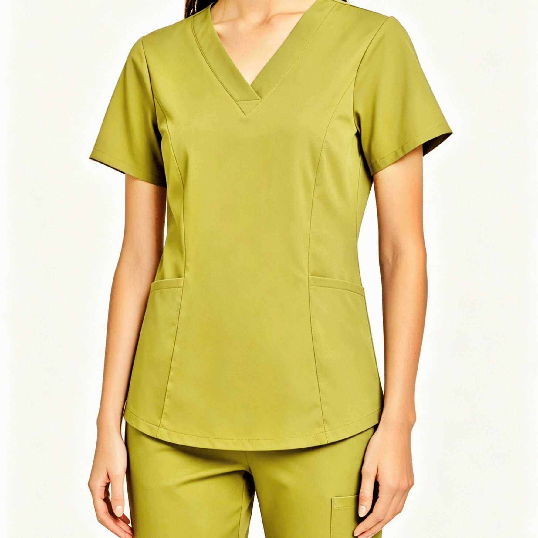 Image of 2pcs Set Women's Doctor Scrub Set- Casual V-neck, Smooth Fabric With Stretch- Workwear| Comfortable& Sweat-absorbing| Regular Fit With Pocket