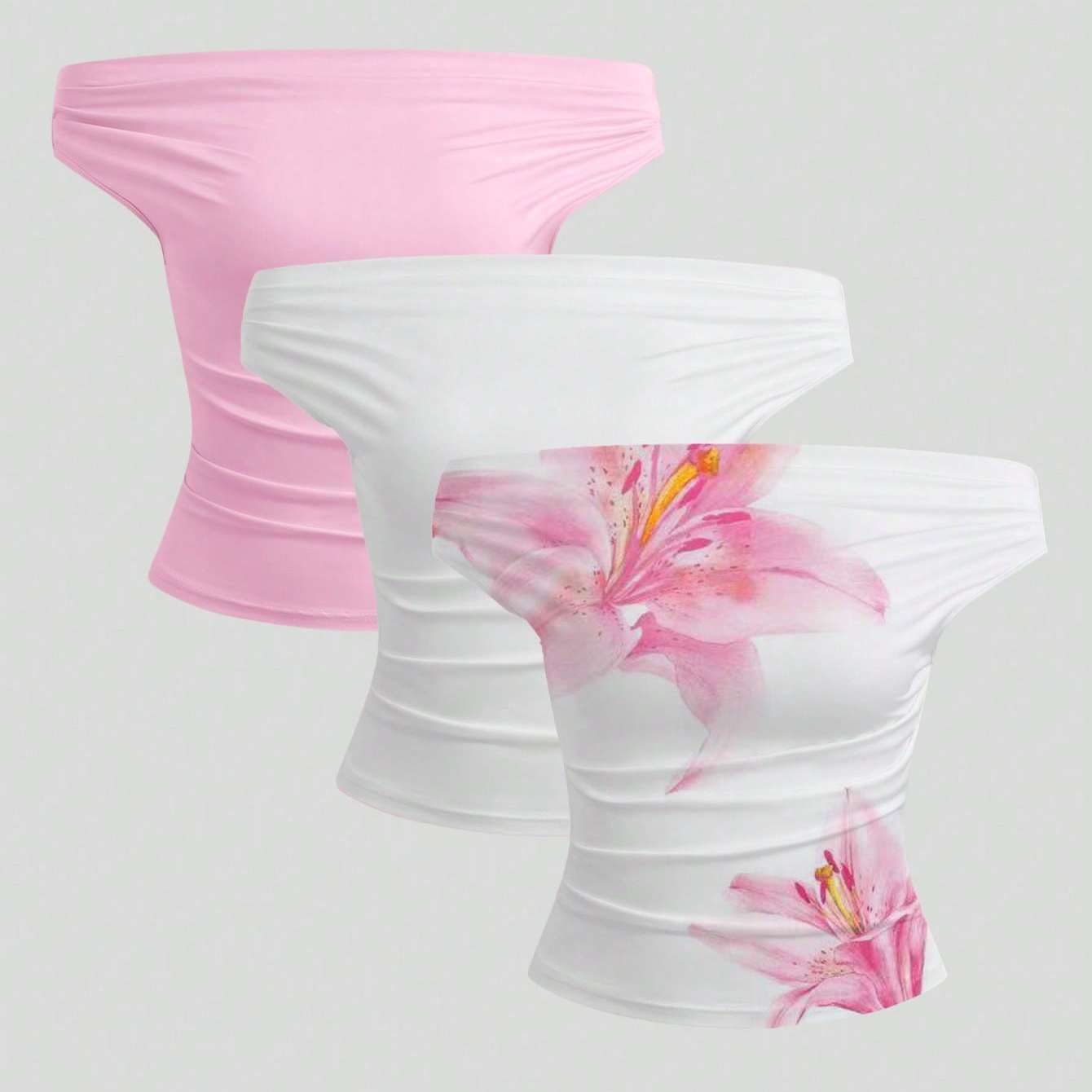 TEMU European And Spring/summer New Off-the-shoulder Women's Top 3pcs Set