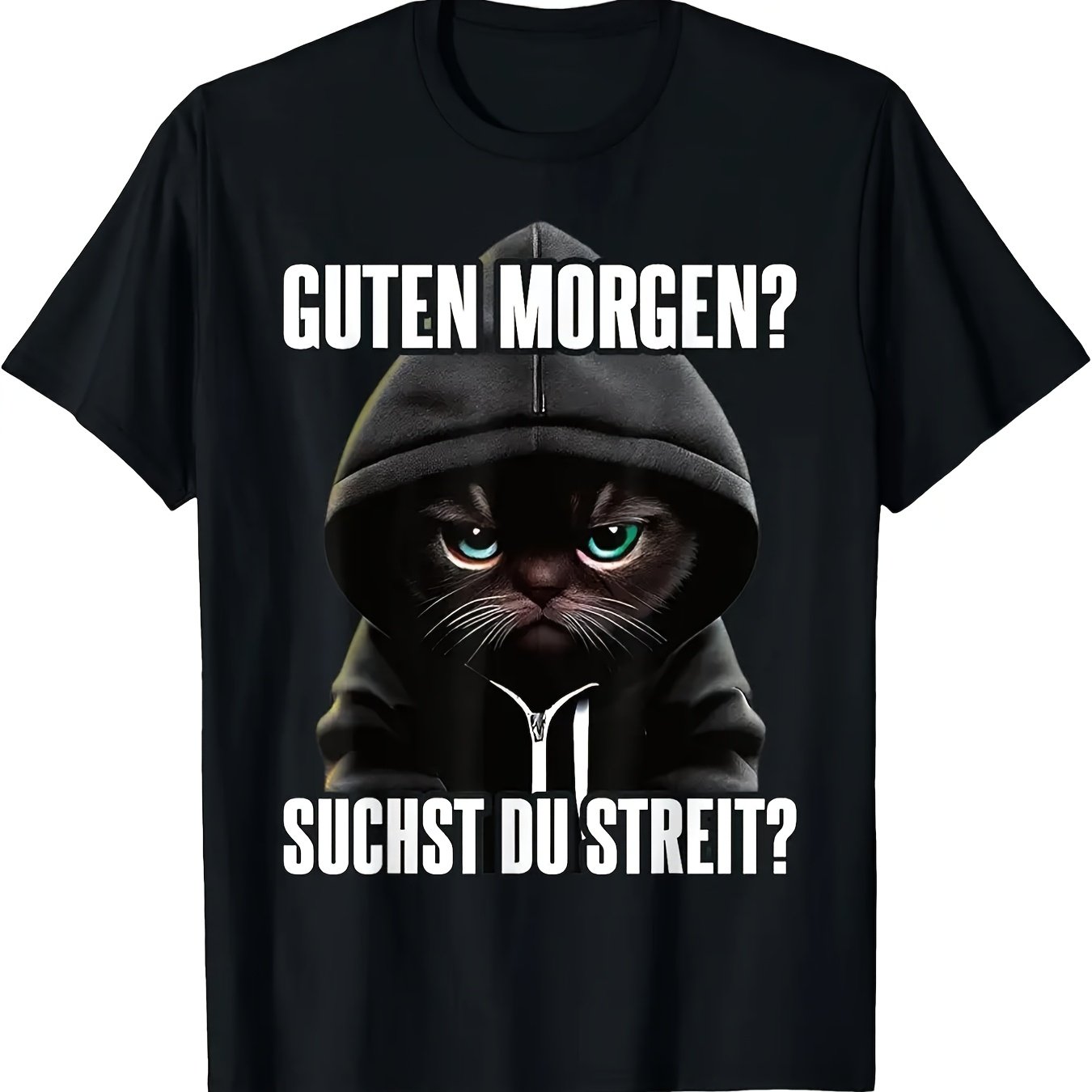 Men's Black Regular Fit Tee Featuring A German 'guten Morgen' And An Graphic. This Short Sleeve Shirt Is Designed For With Neck And Slightly Stretchy Fabric, Ideal For Casual Wear
