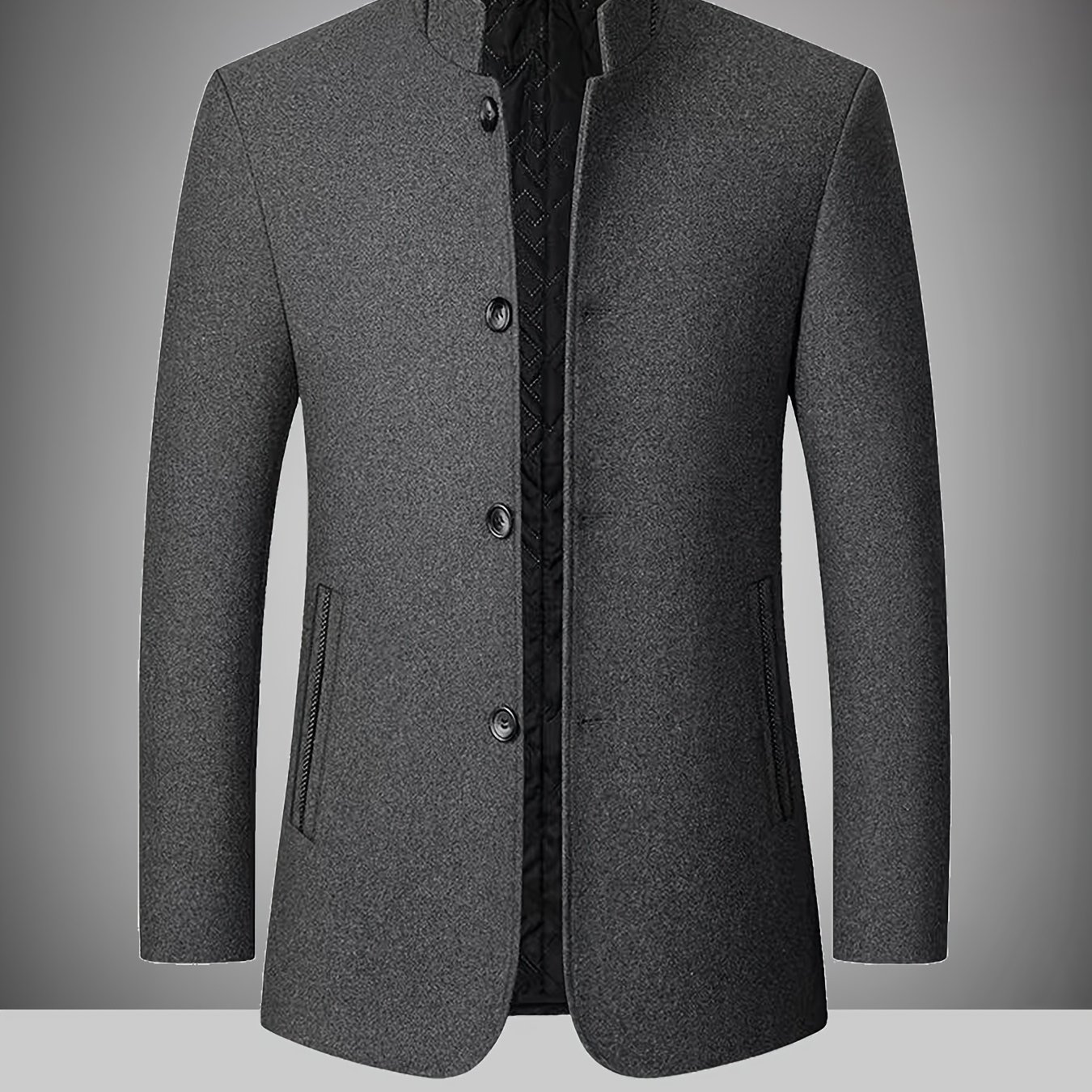 TEMU Men's Casual Blend Jacket, Stand Collar Long Sleeve Autumn Winter Button-up Coat With Zippered Pockets, Men's Fashion, Men's Clothing, Men's