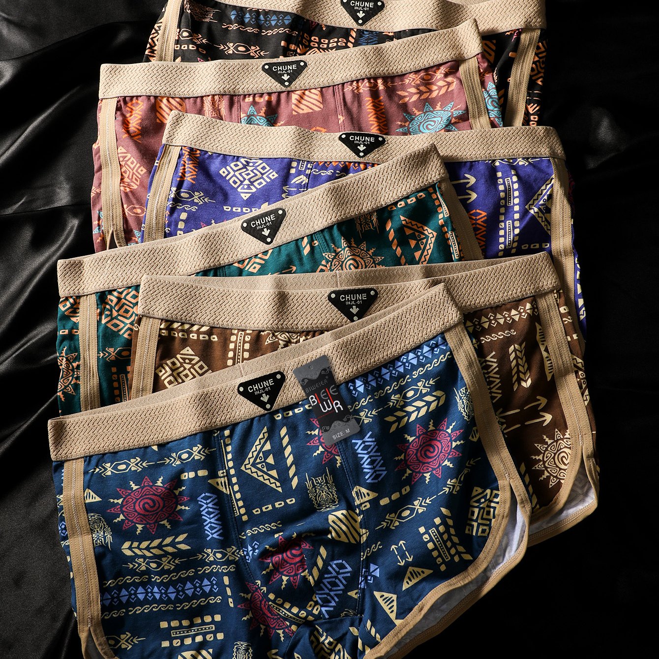 6pcs Biweier Trendy Printed Men's Cotton Briefs, Soft And Light Beige-friendly, High-end And Retro, Suitable For Home And Commuting, A Gift For Men And A Wardrobe For Men