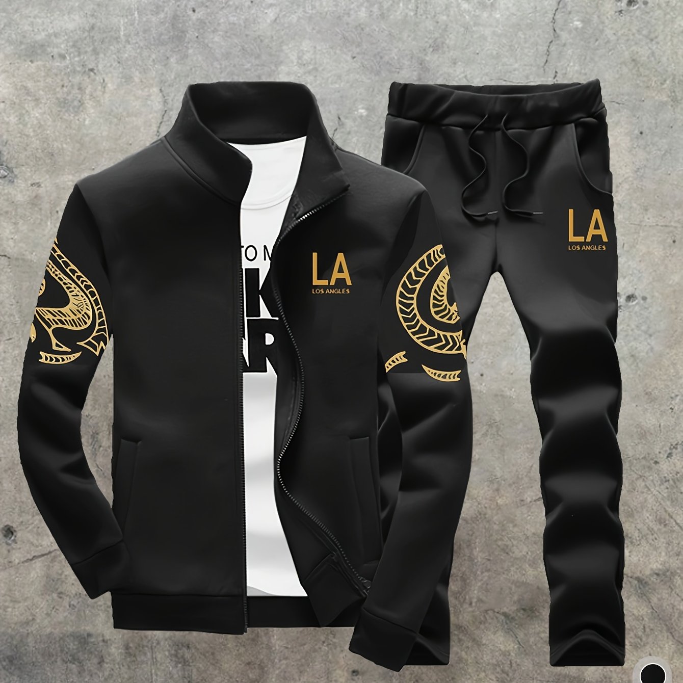 Image of New Printed Sweatshirt Men's Spring/autumn Men's Sportswear Set Stand Collar Cardigan Jacket Casual Sportswear Set
