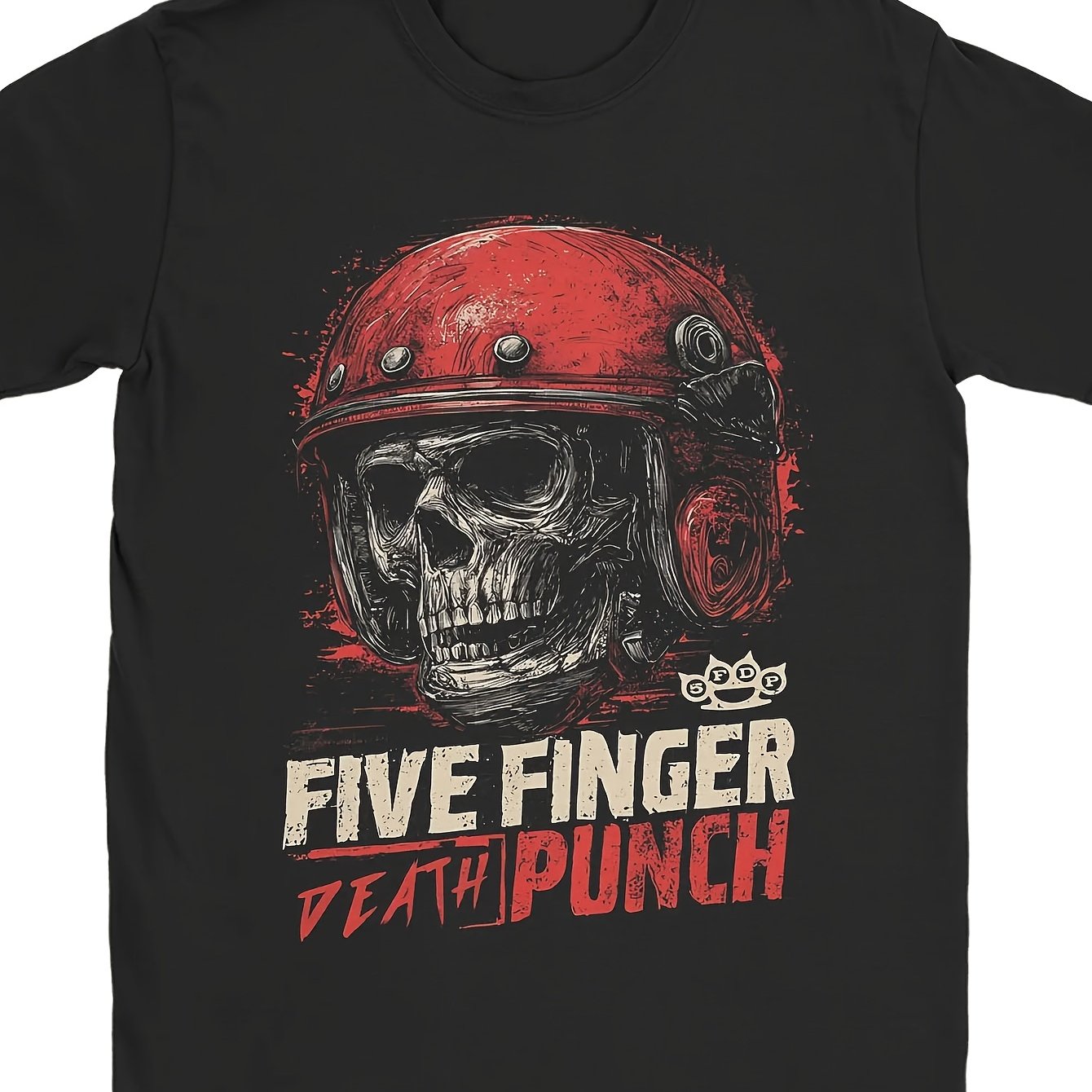 Image of Duk Men' 5 Fingers Death Punch Graphic T-shirt - Vintage Crew Neck Short Sleeve Tee With Iconic Print, Plus Size Casual Shirt Suitable For Wear, Machine Washable For & -the- Style