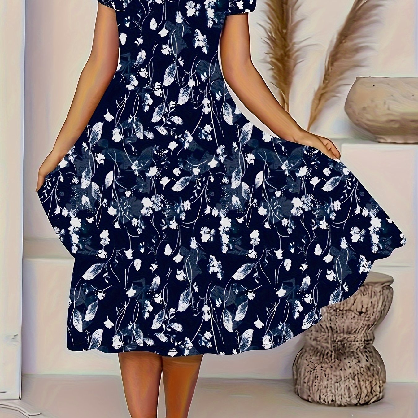E-shop Elegantes Blumenkleid mit V-Ausschnitt | Geeignet für alle Jahreszeiten, Erwachsenenbekleidung