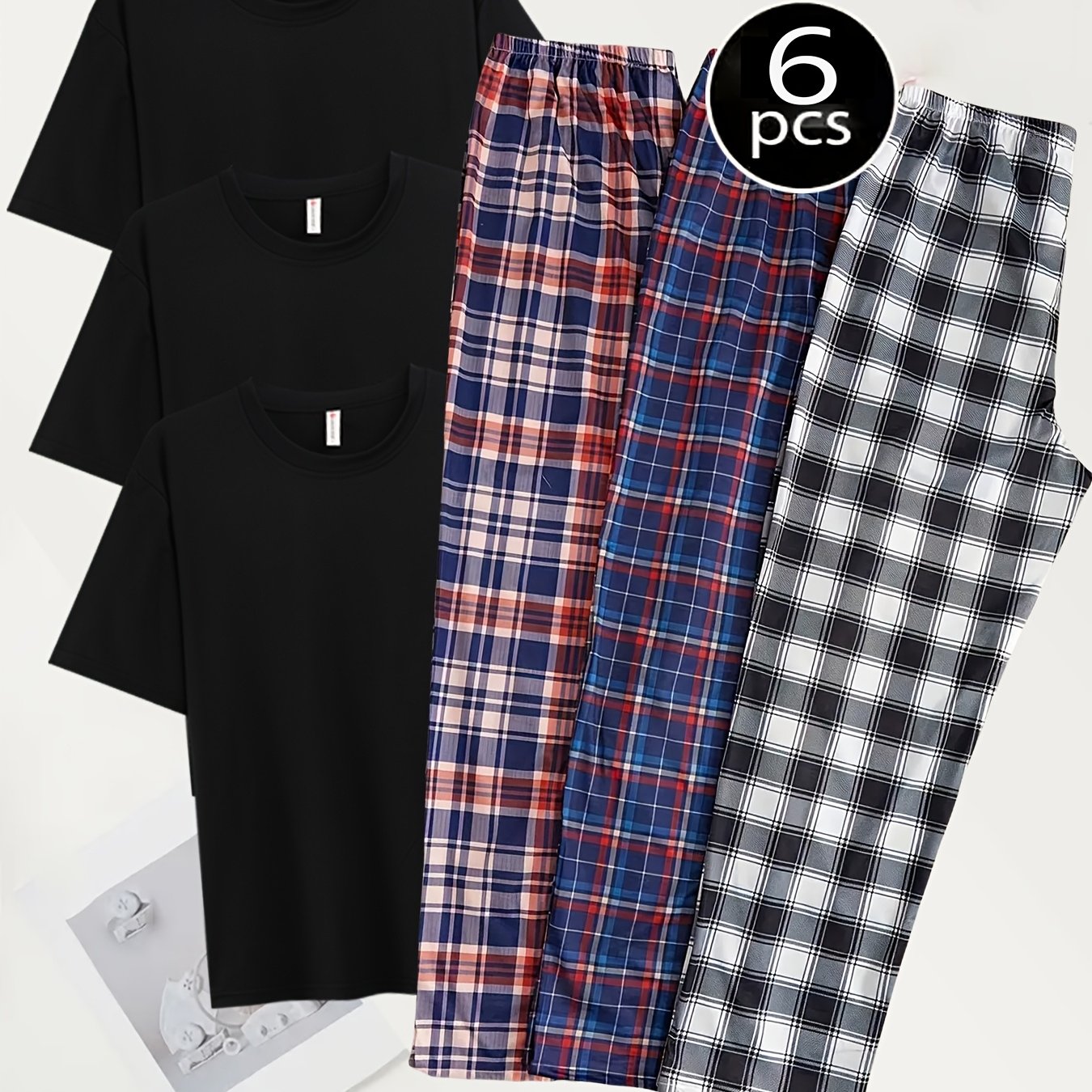 TEMU 6pcs Men's Loungewear Set 6pcs Soft And Comfortable Short Sleeve Trousers Multi Piece Loungewear Set 3 Sets Of Pajamas Short Sleeve Trousers