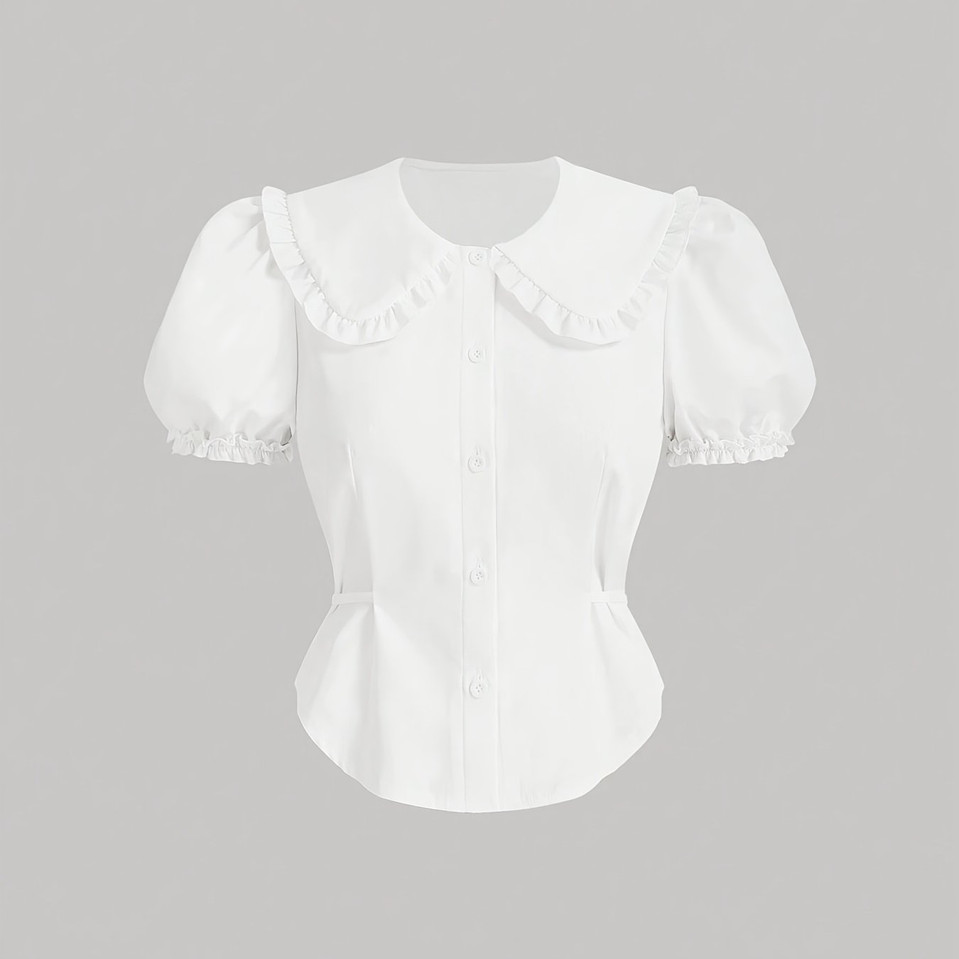 TEMU Elegant And Stylish Lantern-sleeve Blouse, Simple And Cute Women's Front-button Short-length Shirt