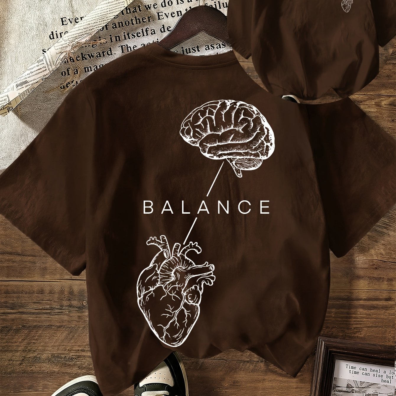 TEMU Mind Balance T-shirt - Mindfulness Lettering & Chinese Suitable For, Casual Round Neck Short Sleeve Women's Fashion Top For Casual Attire,