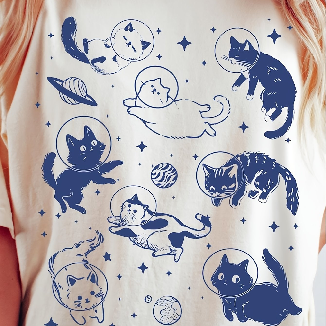 Image of Plus Size New Gift Cats In Space Colors Shirt Funny Cat Tshirt Oversized Shirt Aesthetic Graphic Retro Vintage T Shirt Cat Lover Gift Cat Tee Big And Tall, Plus Size