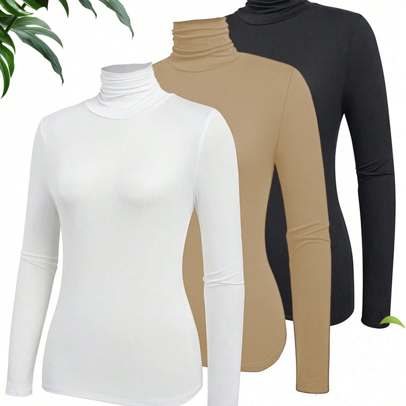TEMU Autumn And Winter Trend Slim Fit High Collar Long T-shirt Three-piece Set