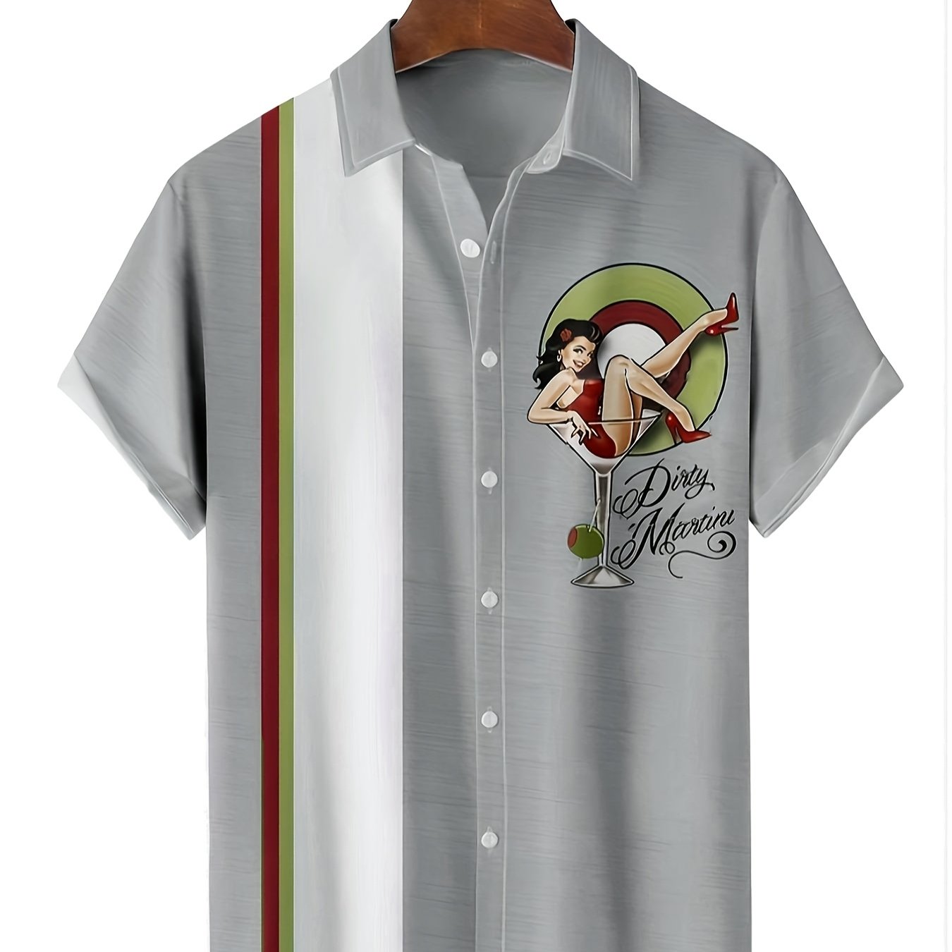 *'s Retro * Graphic * Shirt, Button- Collar, Stylish Color *, Breathable Polyester Fabric, Summer Short Sleeve Shirt for Festive Occasions, Vacation Clothing | Vintage Inspired Apparel