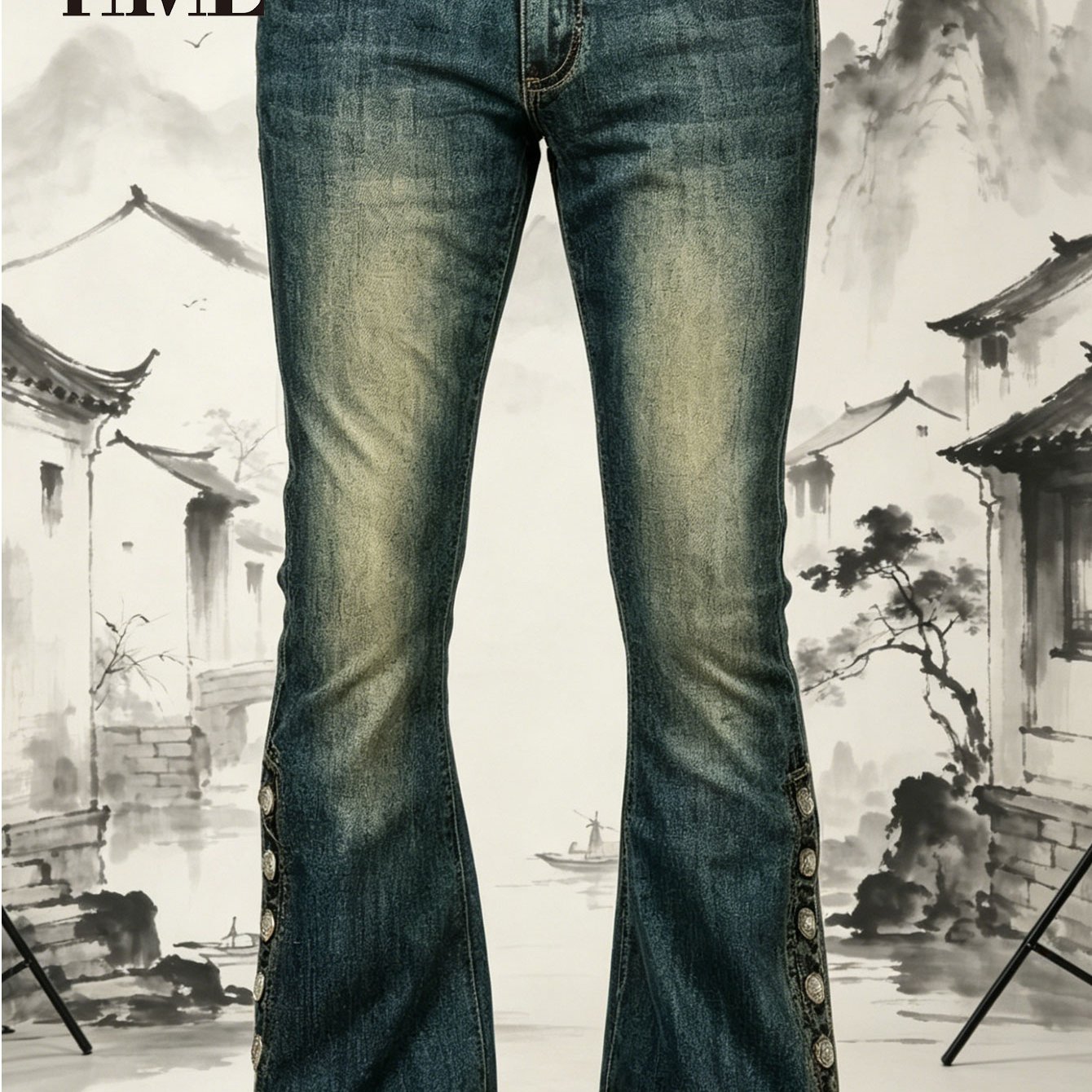 Image of Hme High-end Summer Men's Micro-flare Jeans, Elastic Slim Fit Not Tight, Side Button Design Shows Fashionable Trend Style, Precision Washing Not Easy To Ball Or Fade, Street Style Jeans Men