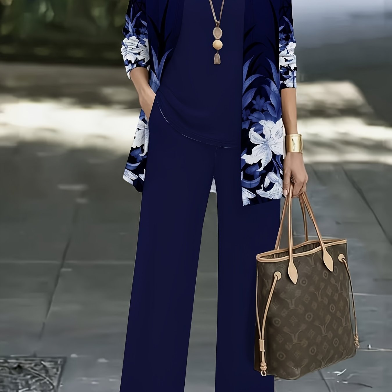 TEMU 3pcs Women's Outfit: A Floral Printed Cardigan With A Tank Top And Elegant Casual Pants, Essential For Everyday Wear