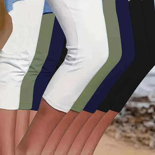 5pcs womens high waisted yoga capris stretchy running leggings with abstract print machine washable multicolor white blue green black for high support
