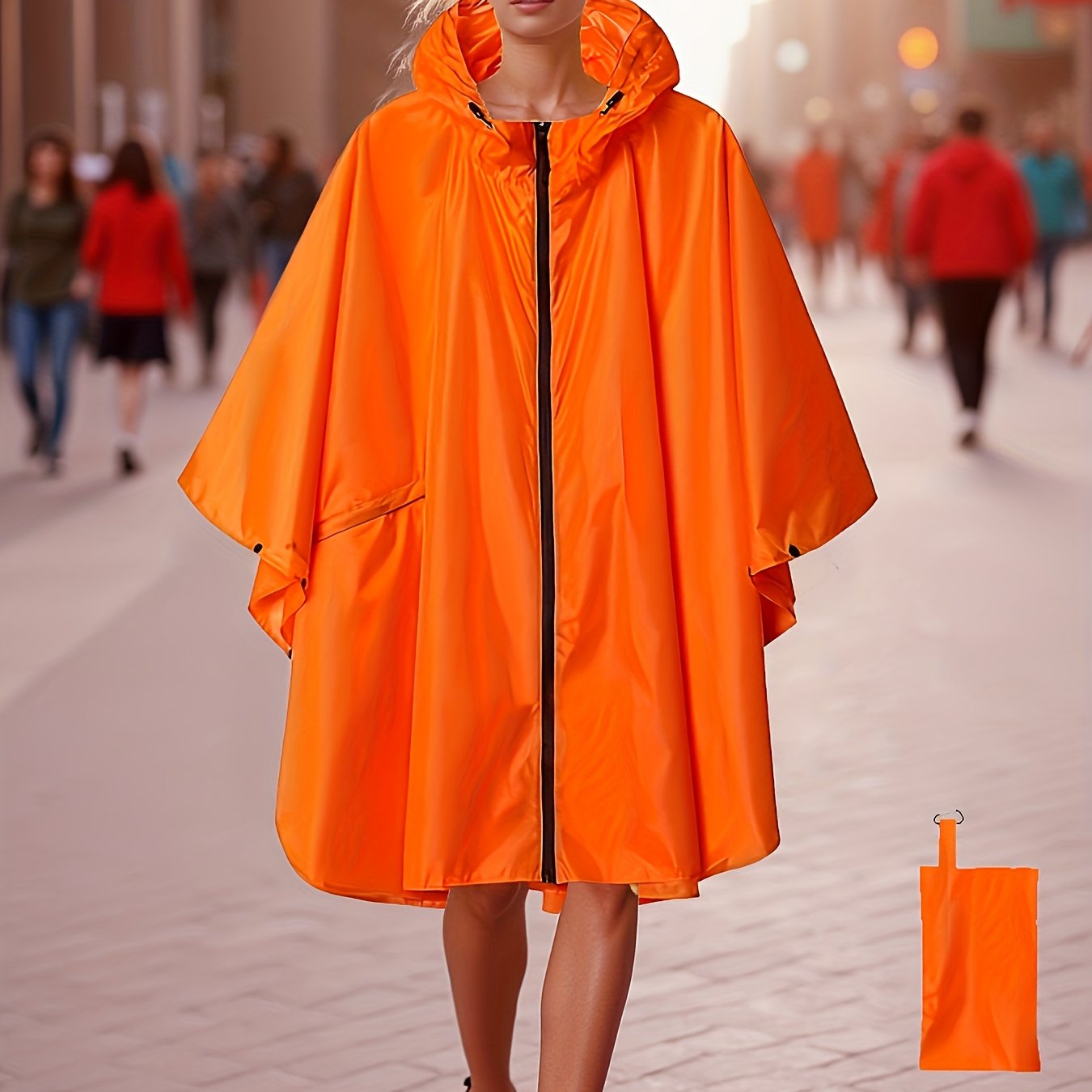 Image of 1pc Rain Cape With Large Pockets, Adult Hooded Poncho-style Raincoat With Zipper, Lightweight Unisex Rainwear Suitable For, Camping, And Outdoor Travel