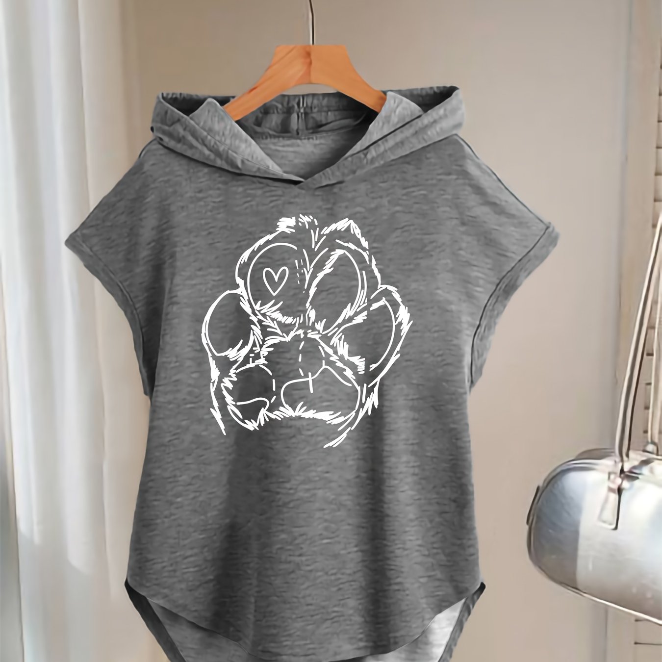 E-shop modisches Oberteil, stilvolles Damen-Kapuzen-Sweatshirt mit taillierendem Fledermausärmel kurzen Ärmeln, mit
