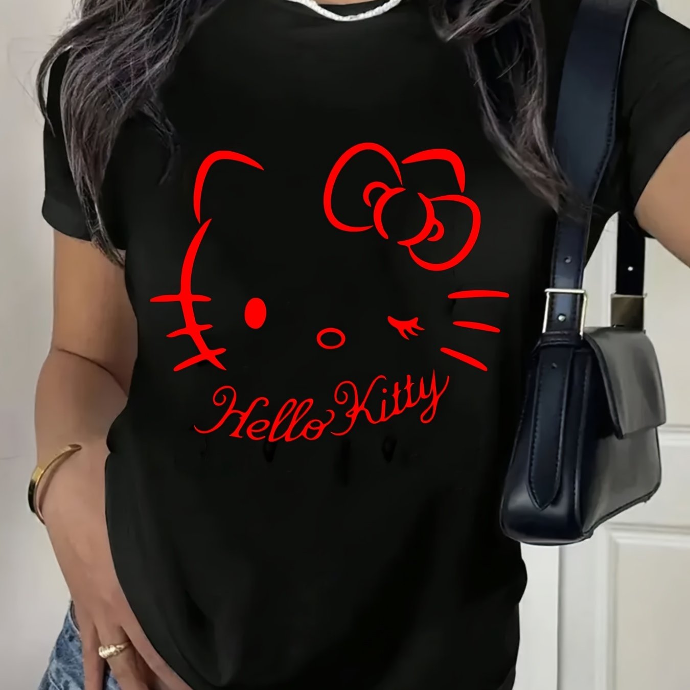 TEMU Hello Kitty Shirt Cartoon Cute Shirt Teen Printed T-shirt Kuromi Basic Short-sleeved T-shirt Cinnamoroll Shirt Sports T-shirt Round Neck T-shirt
