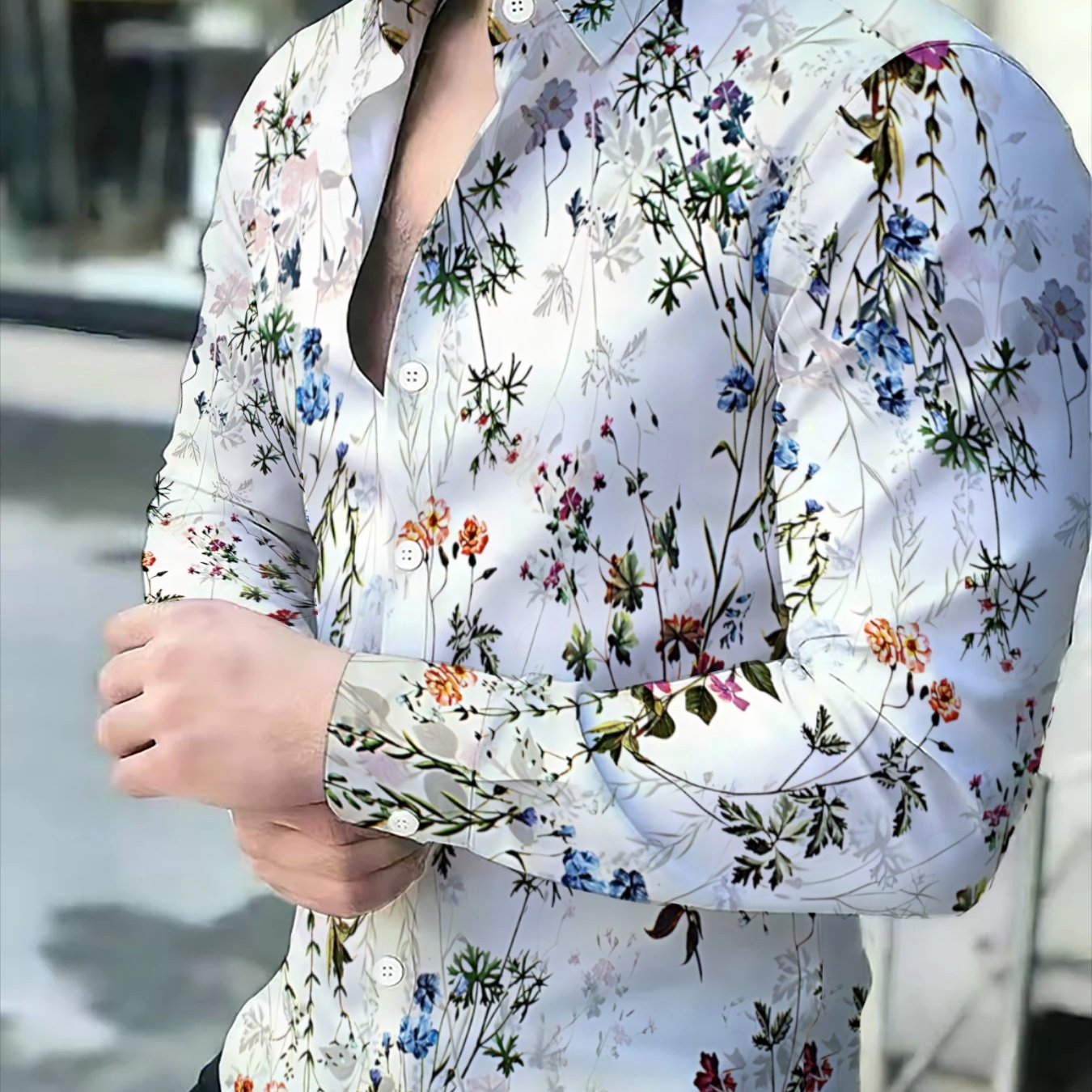 TEMU Camicia da a maniche lunghe con stampa , vestibilit� slim casual e , design con motivo , top di tendenza /estate