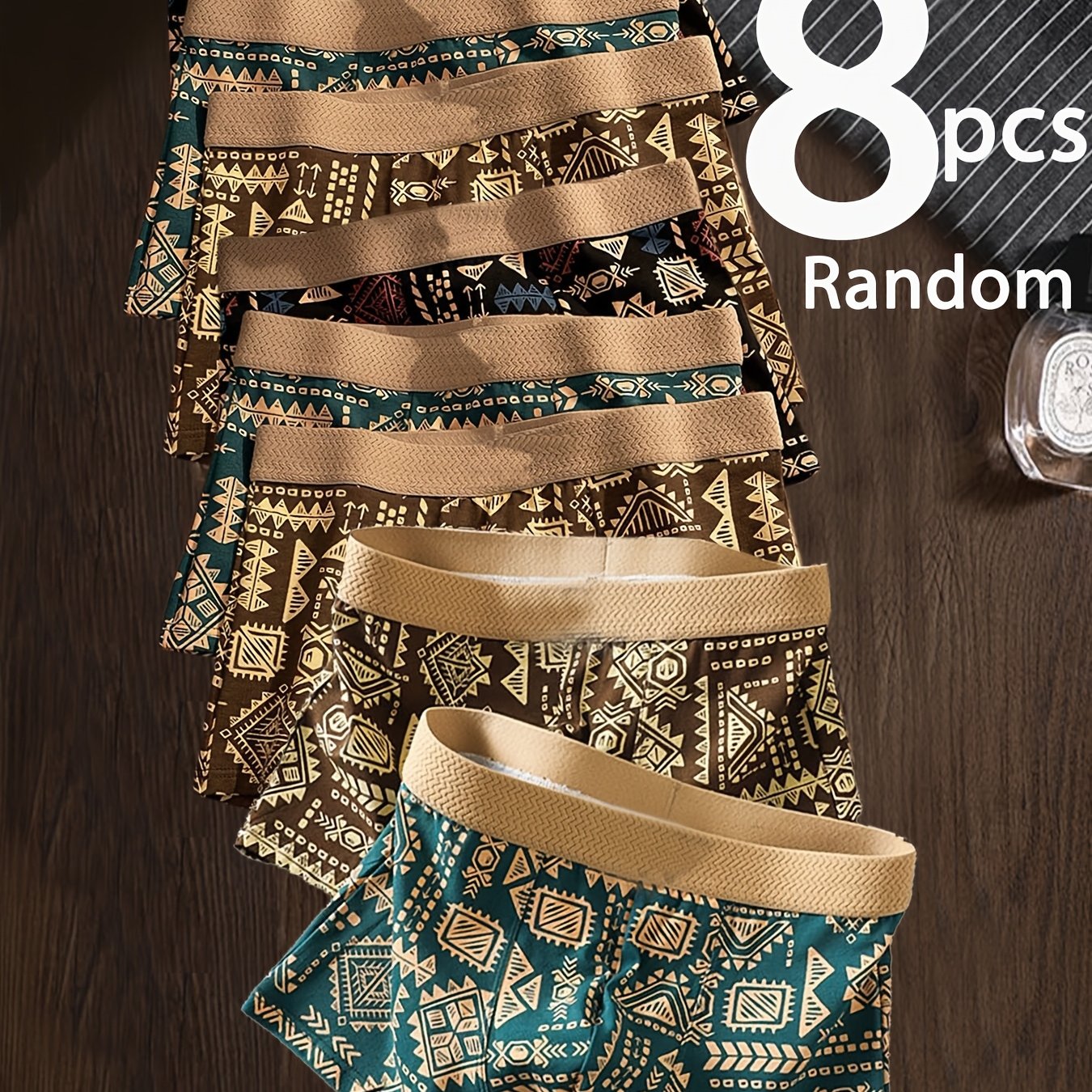 8 Random Men's Boxer Briefs, Ethnic -cut Underwear, Casual Underpants