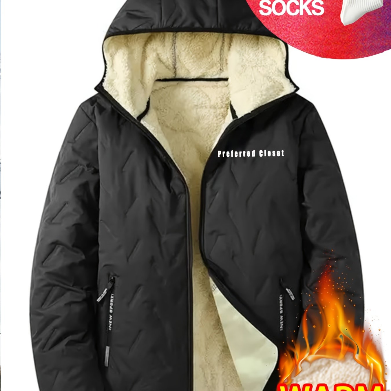 TEMU 1pc - Autumn/ Winter Men's Hooded Long Sleeved Jacket, Men's Winter Casual Jacket With Plush Lining Lining, Hooded Casual Outfit With Pockets,